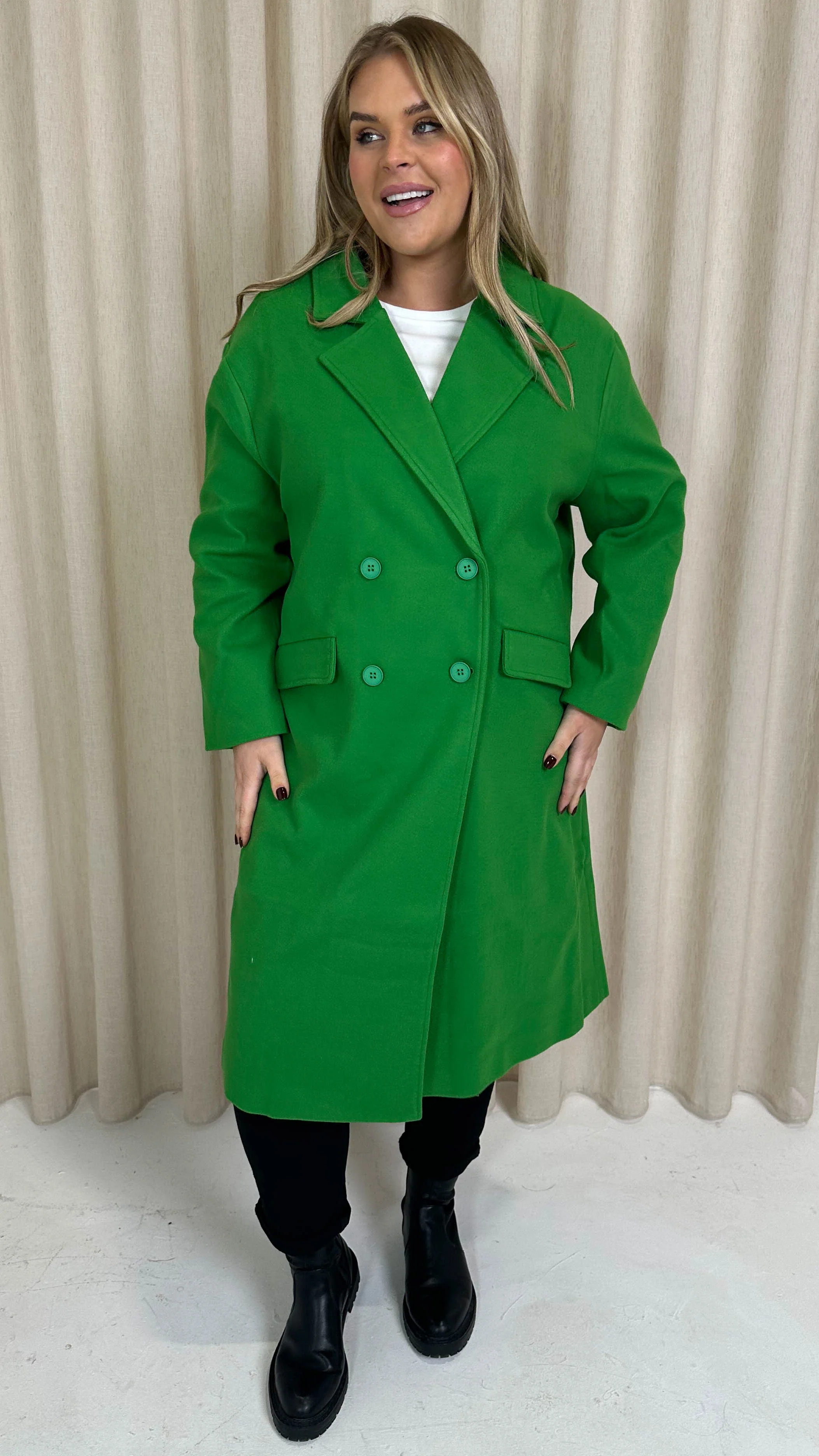 CurveWow Double Breasted Coat Green - Image 5
