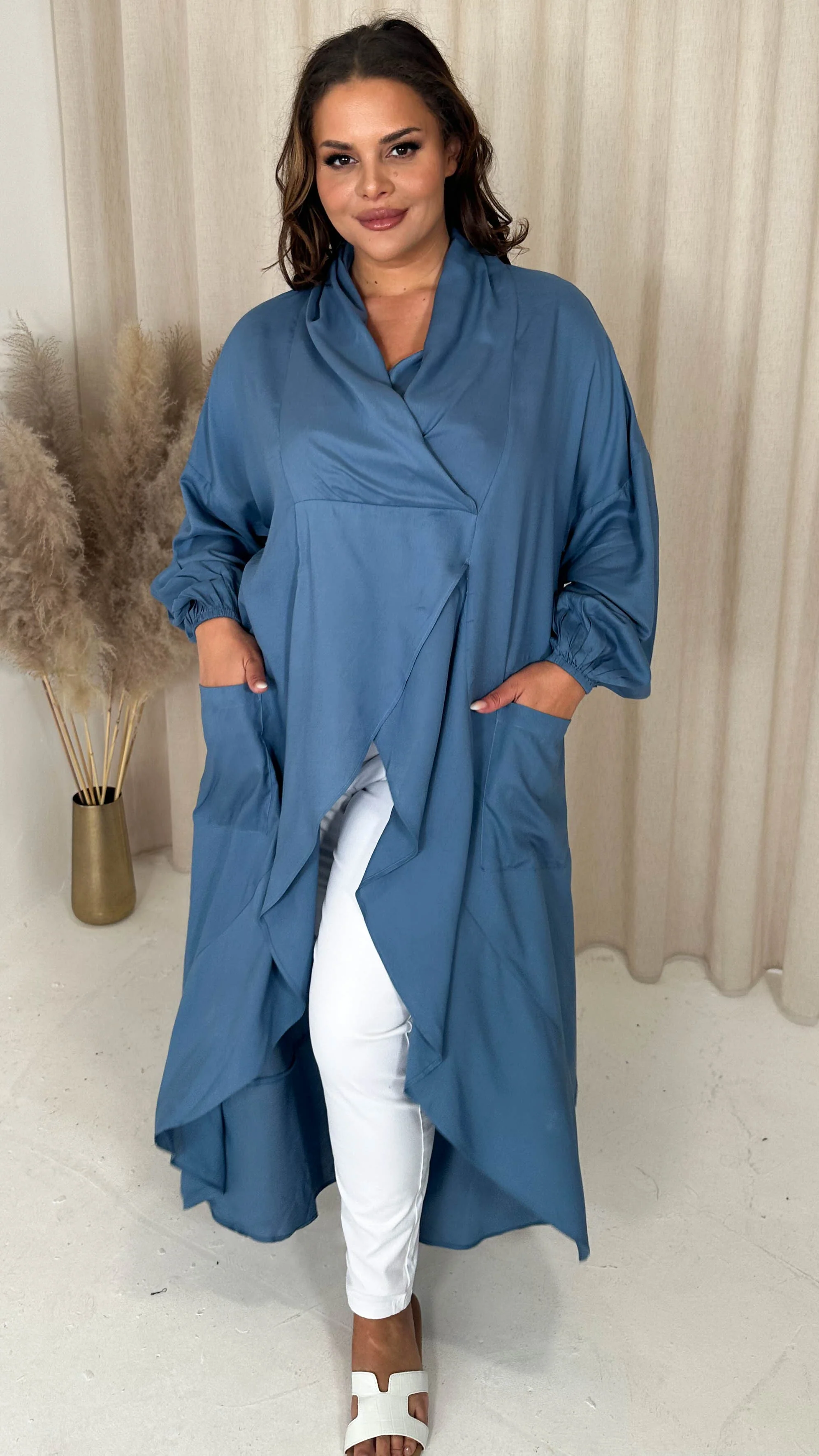 CurveWow Drape Front Cardigan Blue