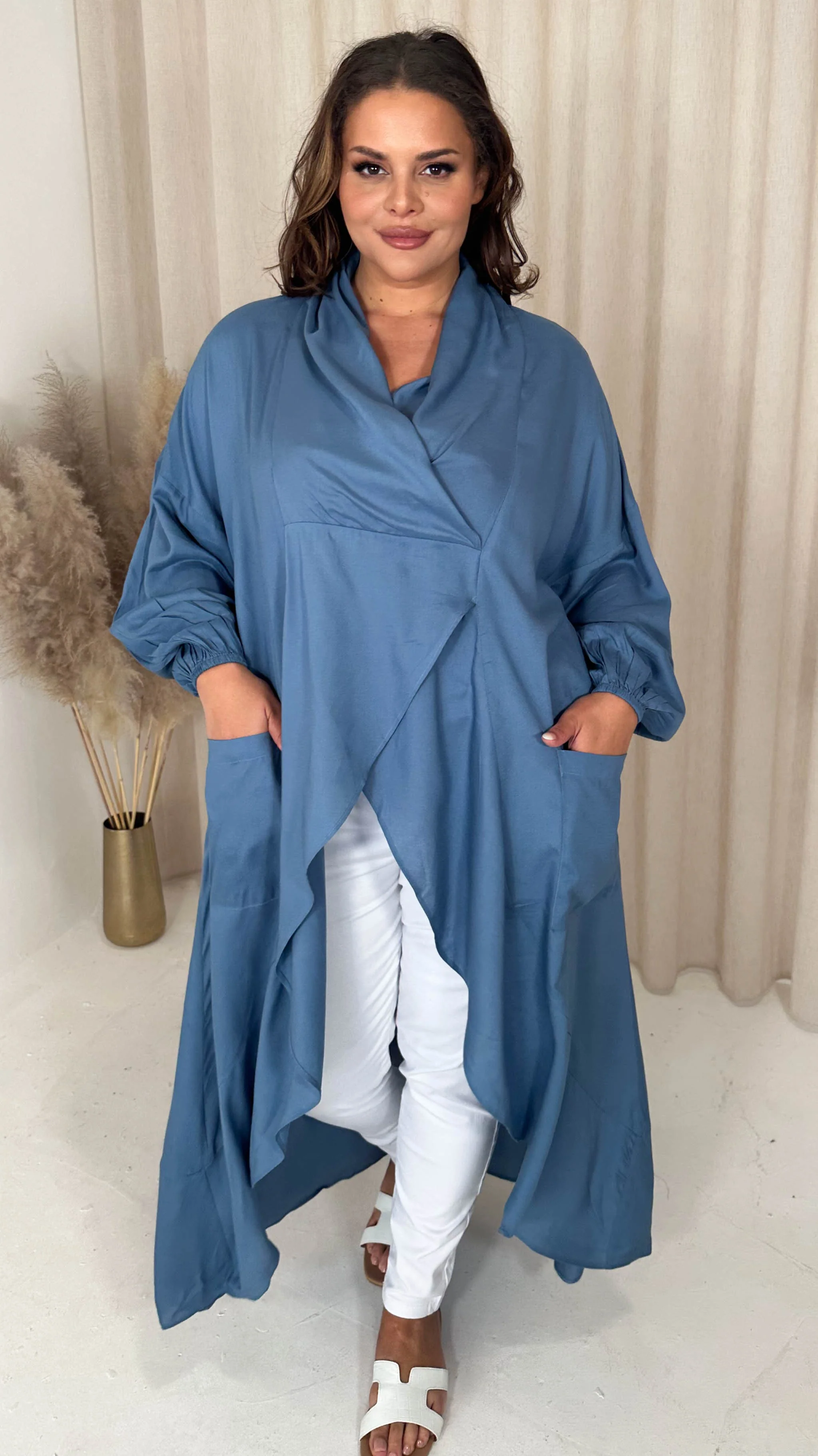 CurveWow Drape Front Cardigan Blue - Image 2
