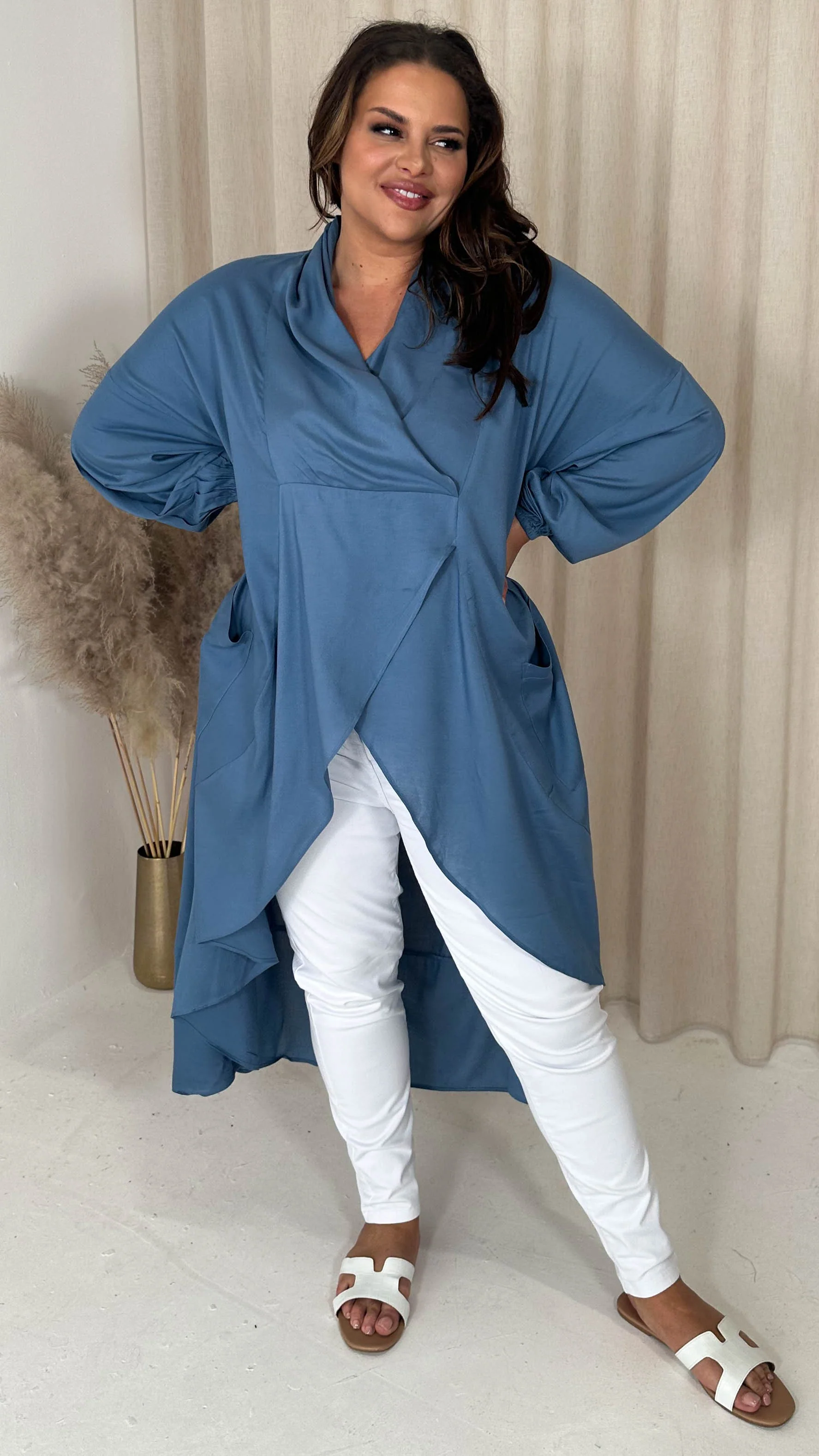 CurveWow Drape Front Cardigan Blue - Image 6