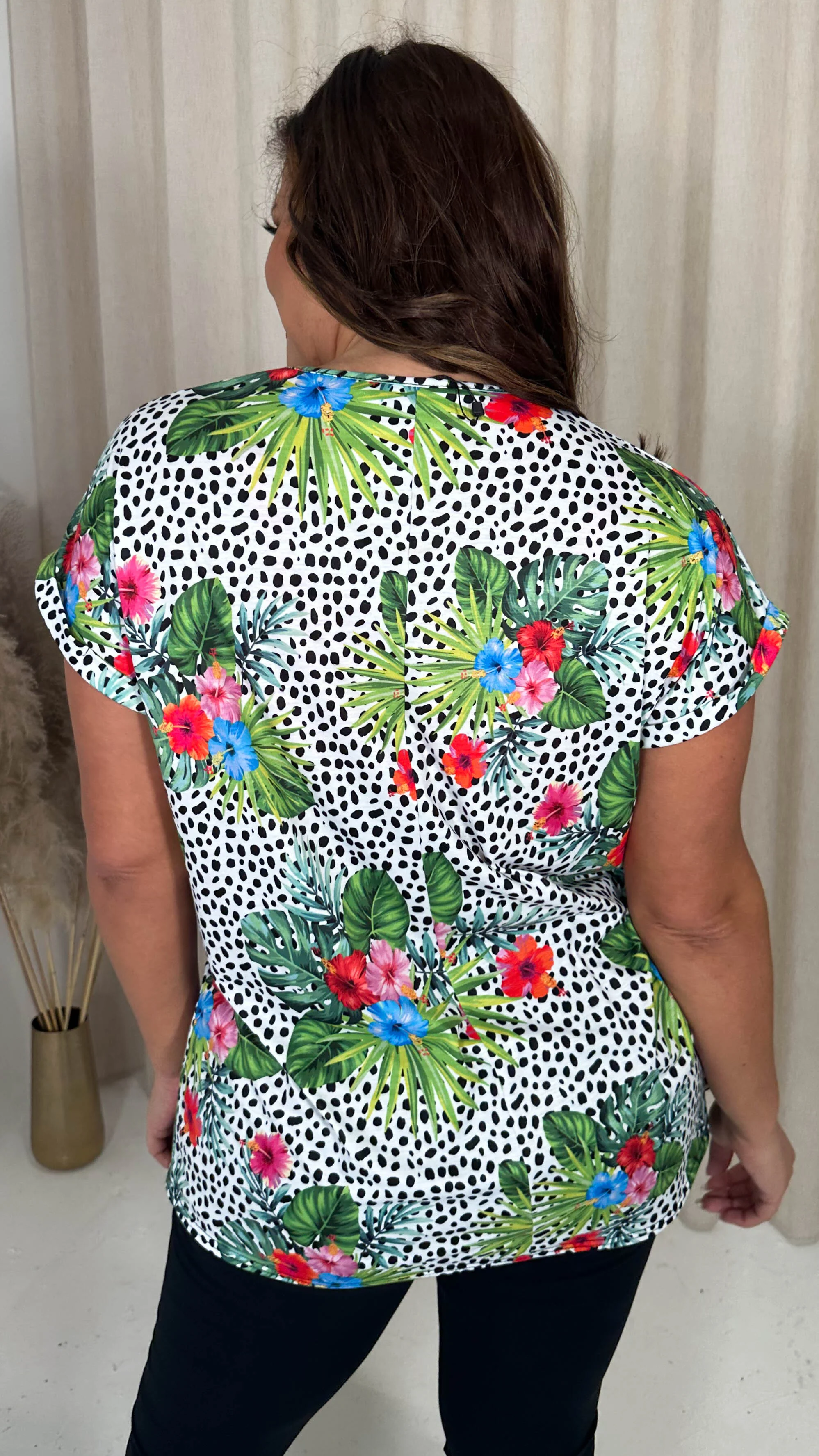 CurveWow Drop Shoulder Split Front Tunic Spot Palm - Image 6