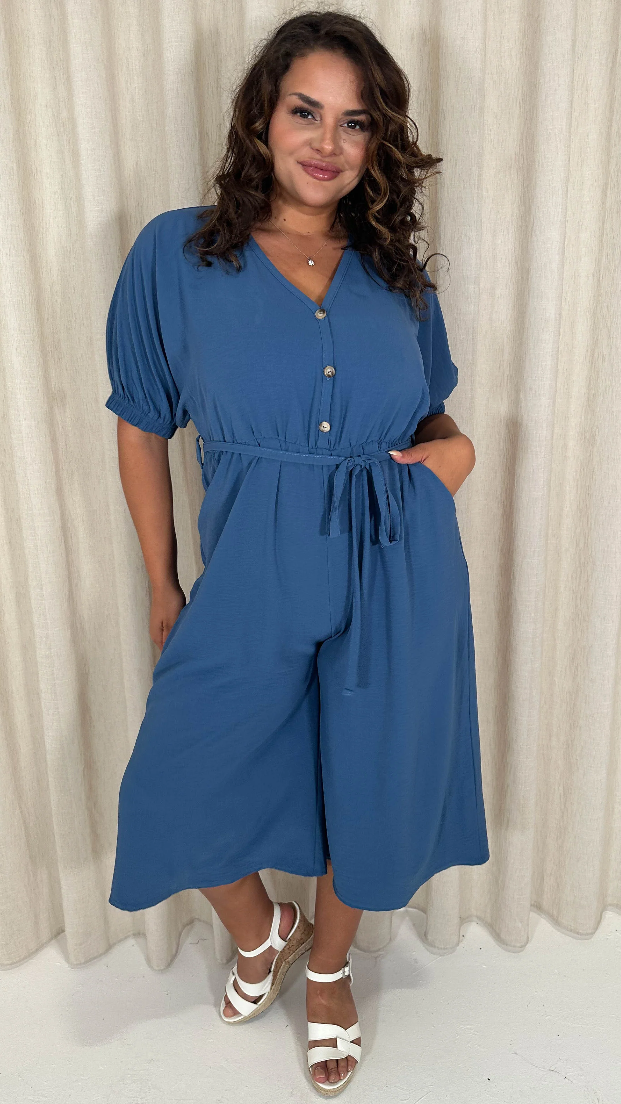 CurveWow Elasticated Cuff Culotte Jumpsuit Indigo - Image 4