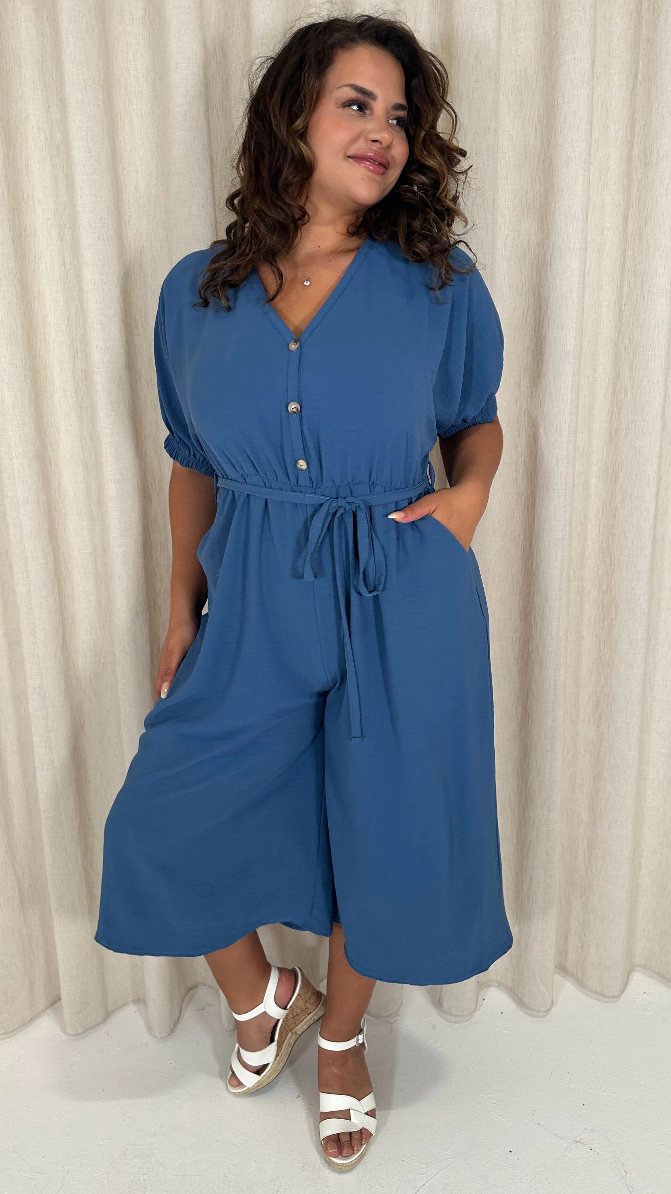 CurveWow Elasticated Cuff Culotte Jumpsuit Indigo - Image 5