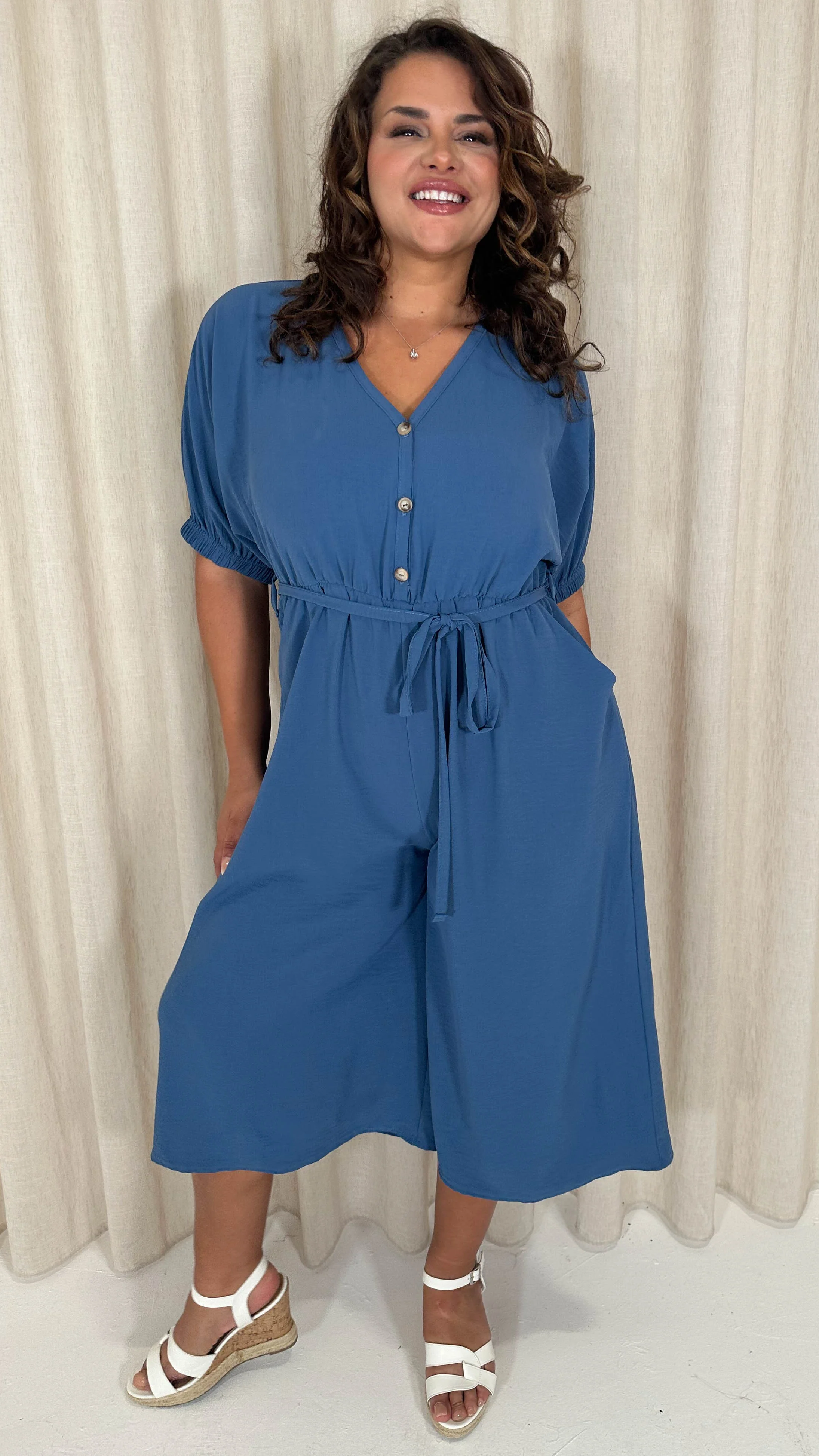 CurveWow Elasticated Cuff Culotte Jumpsuit Indigo - Image 6