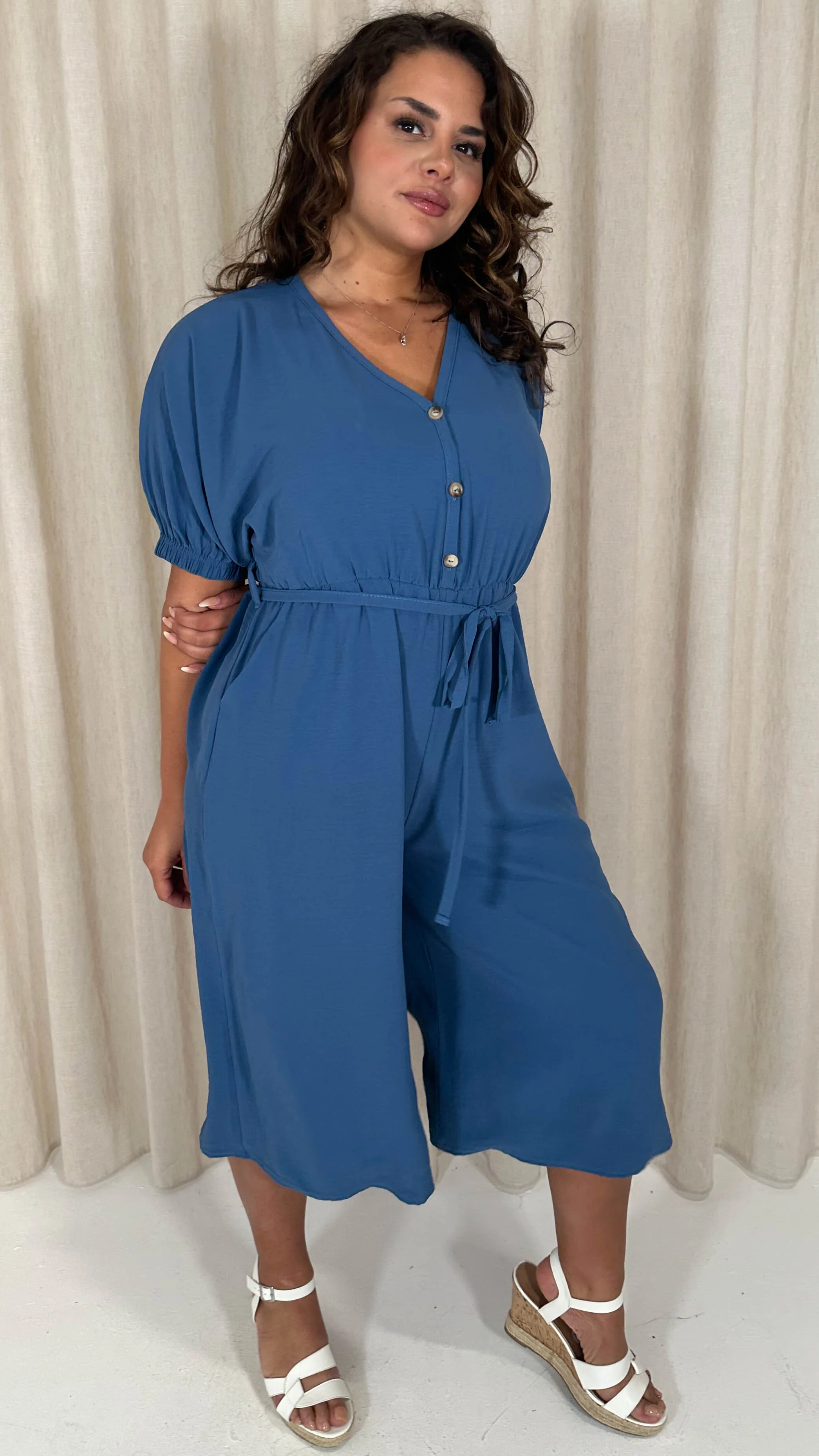 CurveWow Elasticated Cuff Culotte Jumpsuit Indigo - Image 7