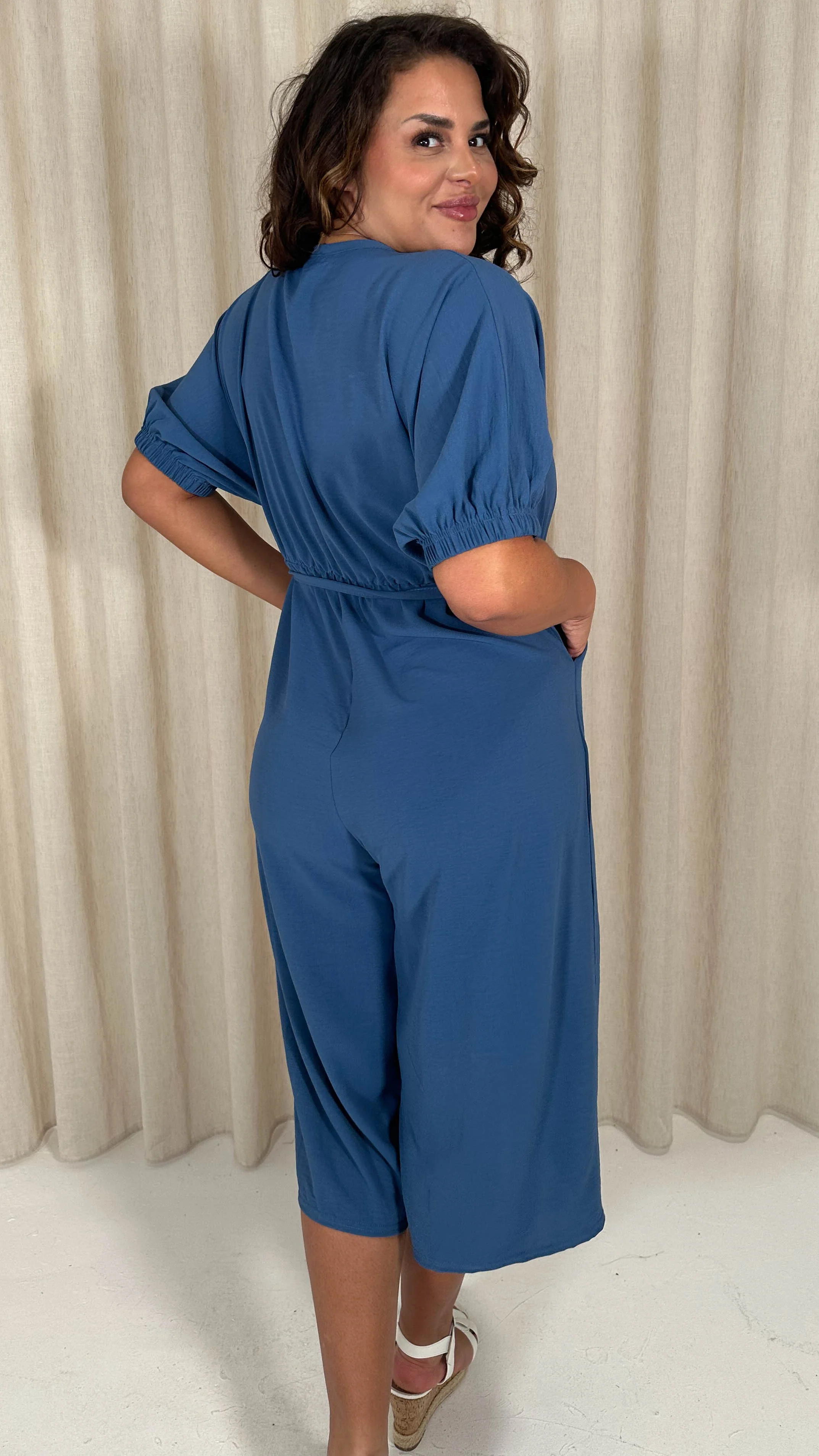 CurveWow Elasticated Cuff Culotte Jumpsuit Indigo - Image 8