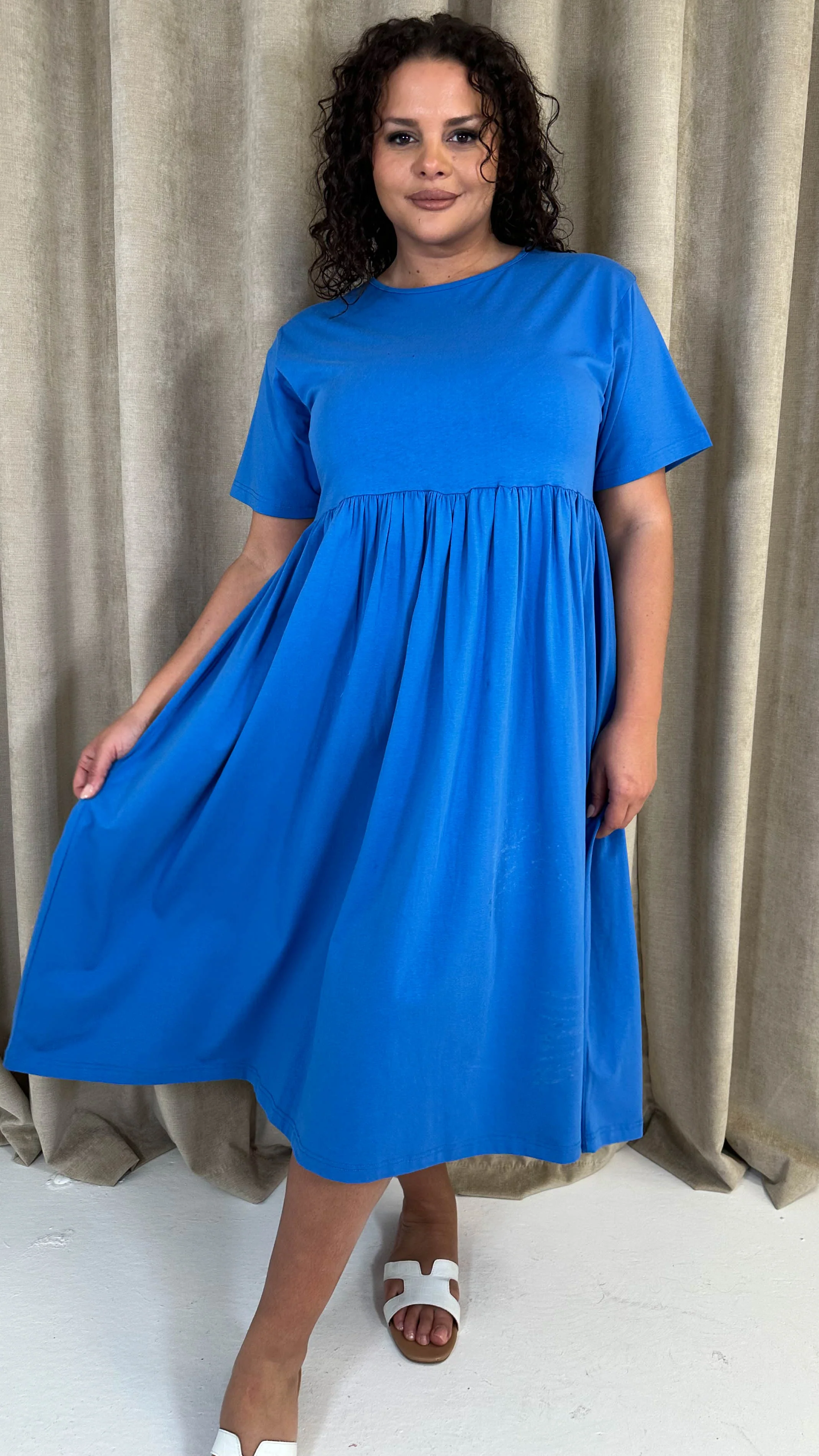 CurveWow Elasticated Waist Midi Dress Blue - Image 9