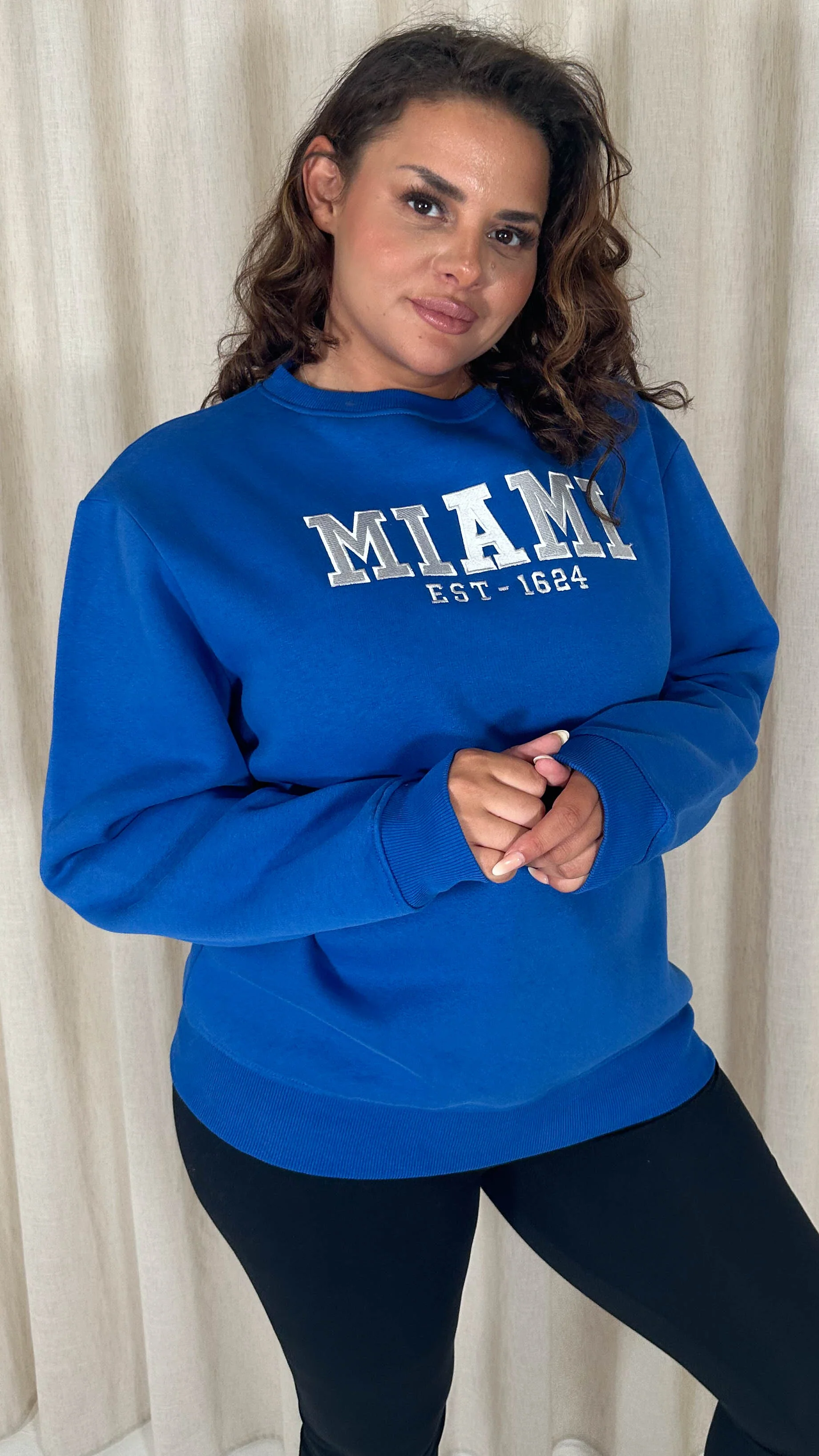CurveWow Embroidered Slogan Sweater Blue - Image 2