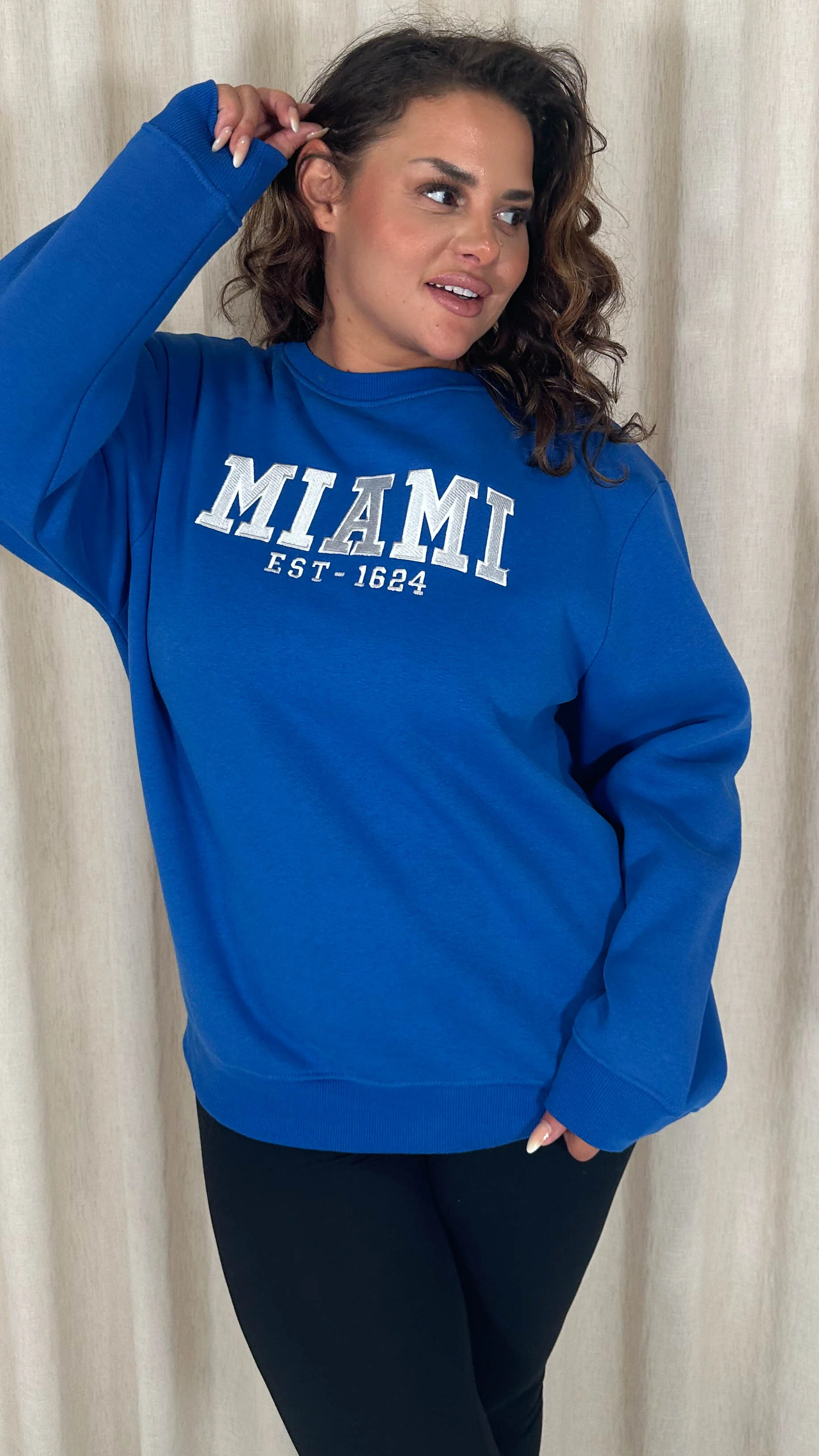 CurveWow Embroidered Slogan Sweater Blue - Image 5