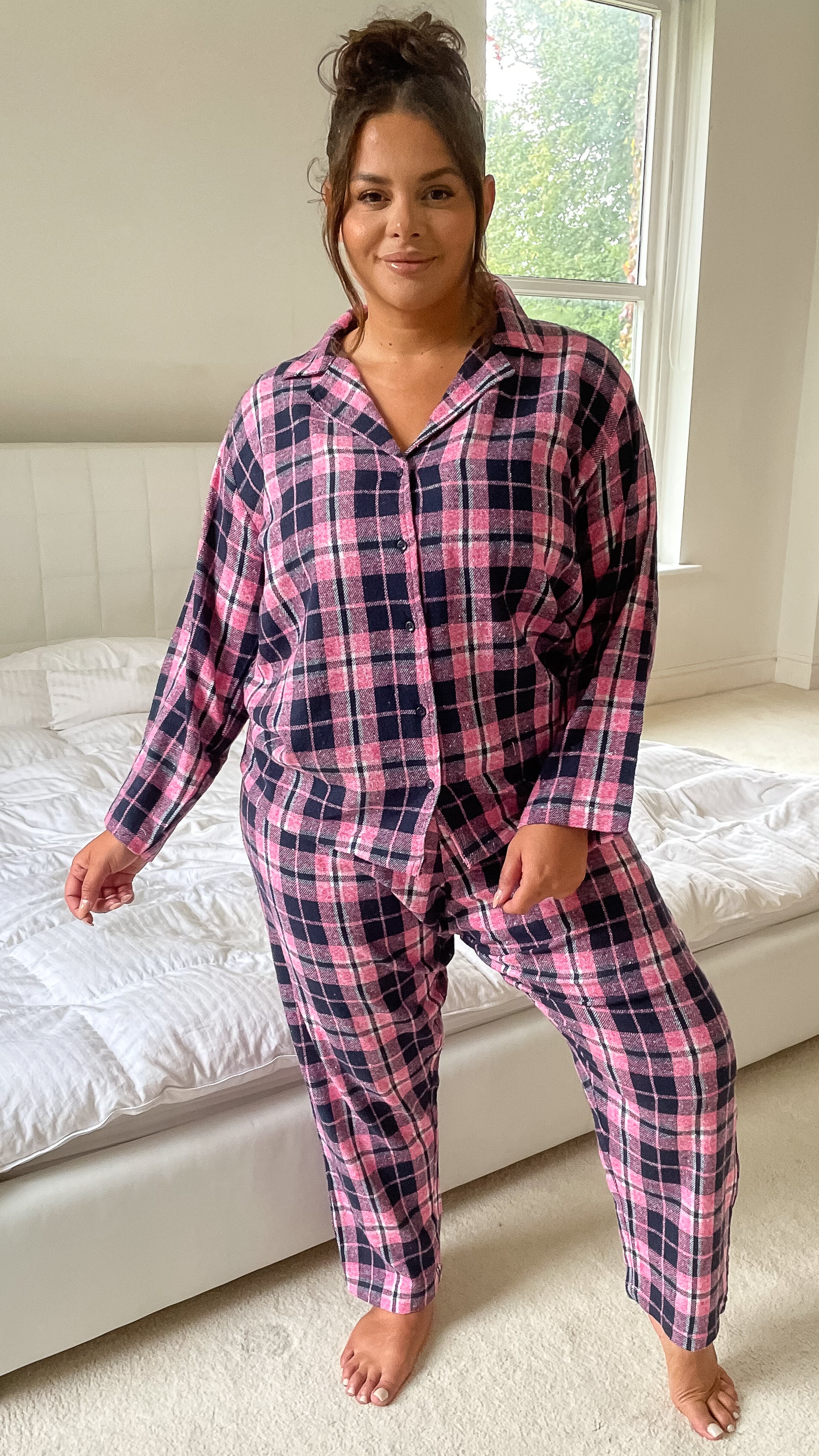CurveWow Flannel PJ Set  Pink Check