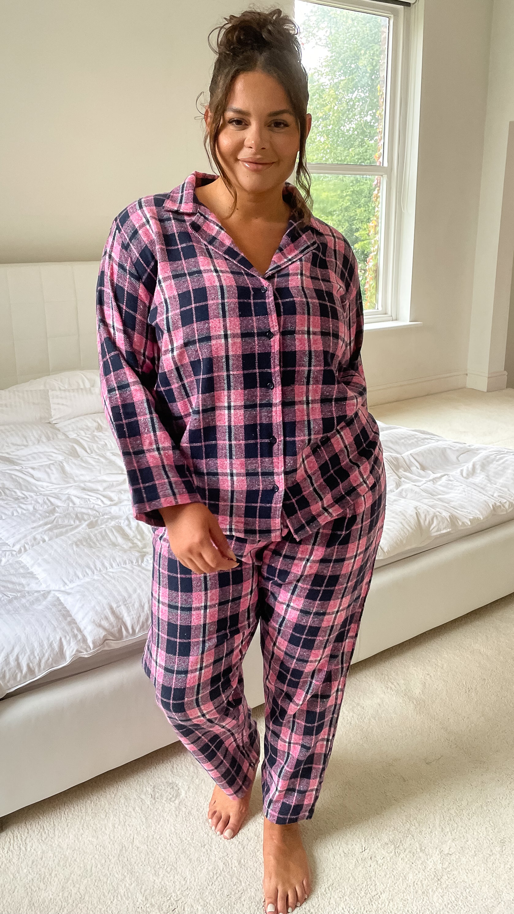CurveWow Flannel PJ Set  Pink Check - Image 6