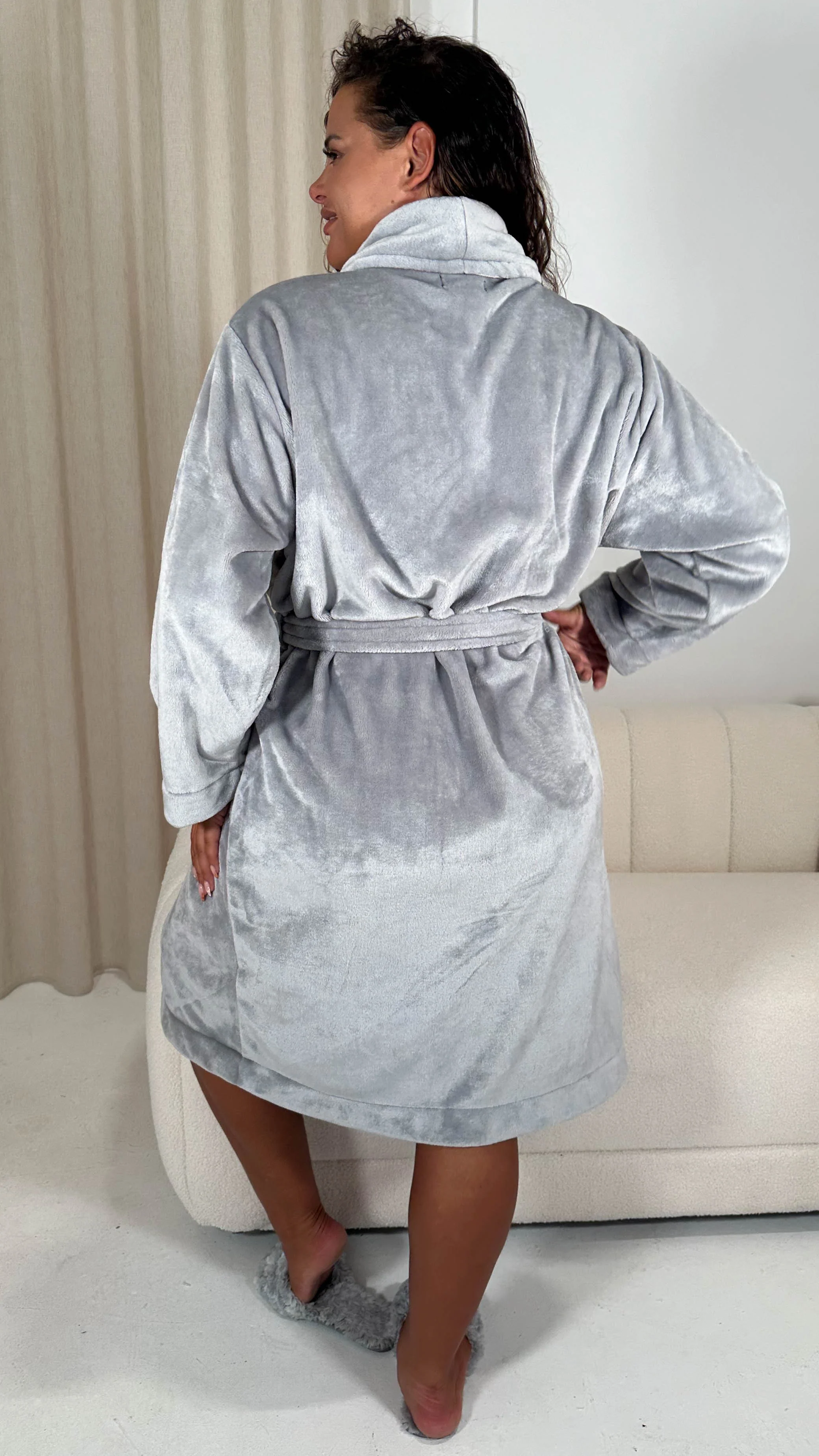 CurveWow Fleece Dressing Gown Grey - Image 8