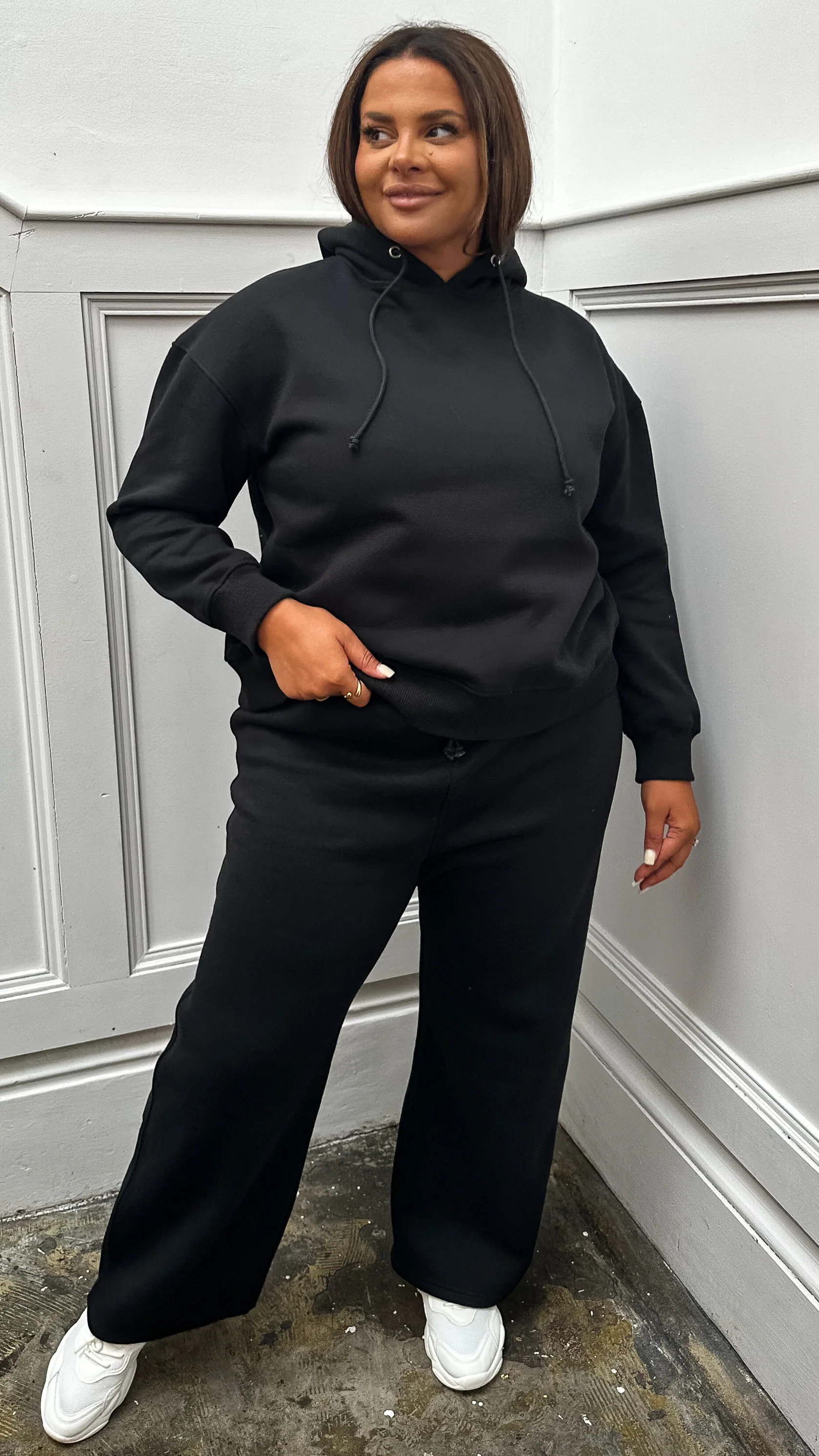 CurveWow Fleece Tracksuit Hoodie Black - Image 6