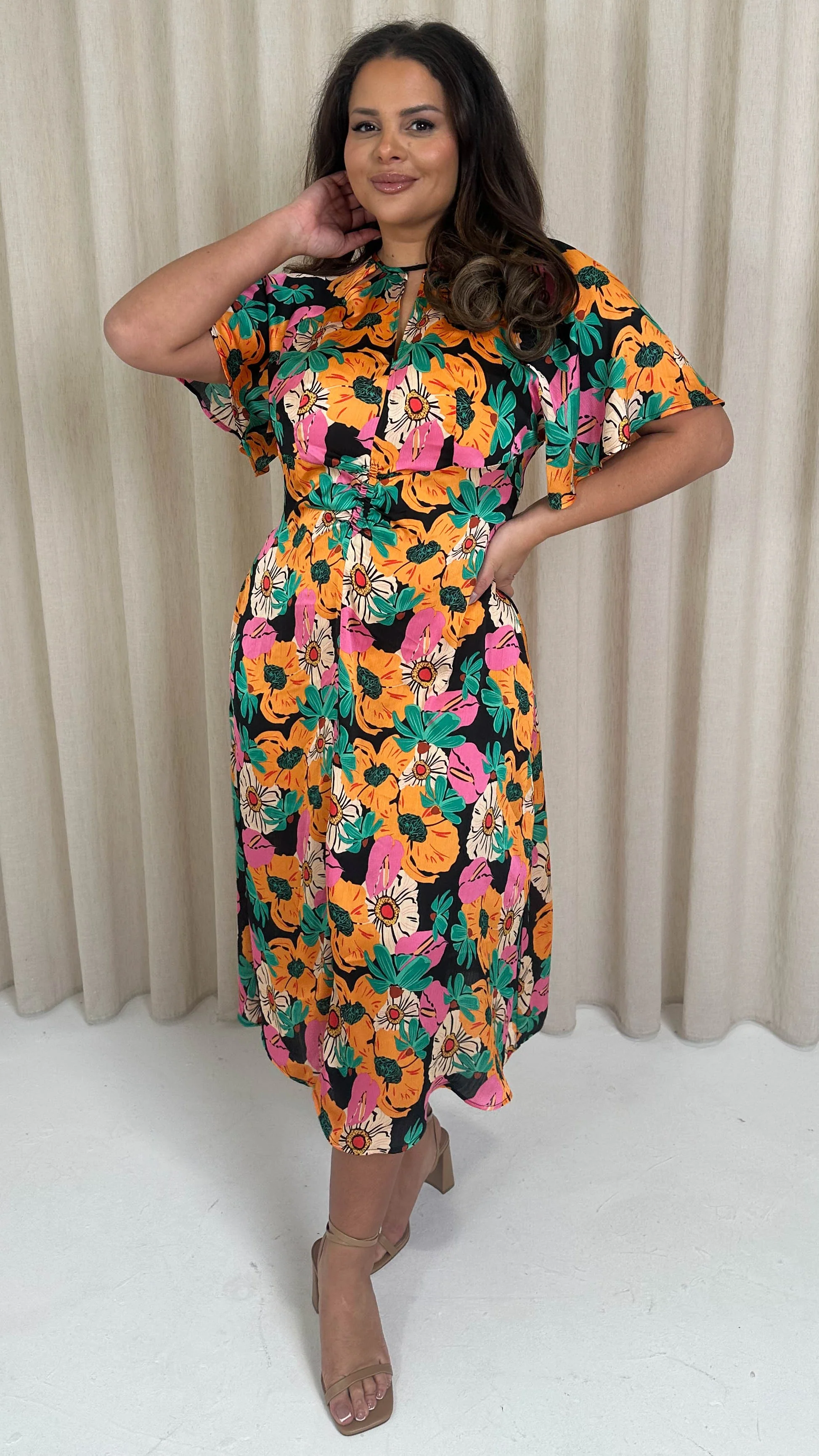 CurveWow Floral Cut Out Midi Dress Multi Floral - Image 4