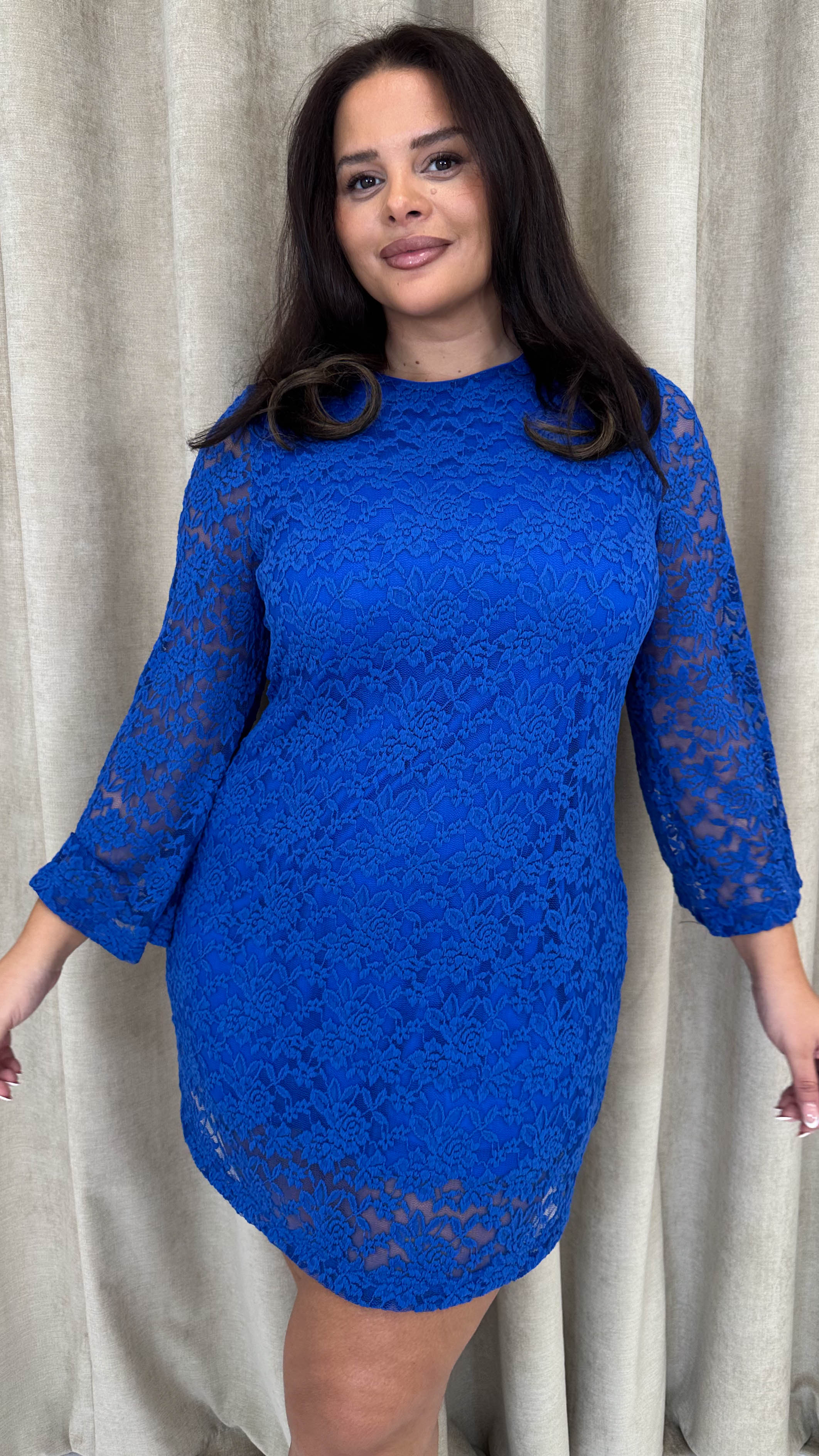 CurveWow Floral Lace Shift Dress Cobalt Blue - Image 6