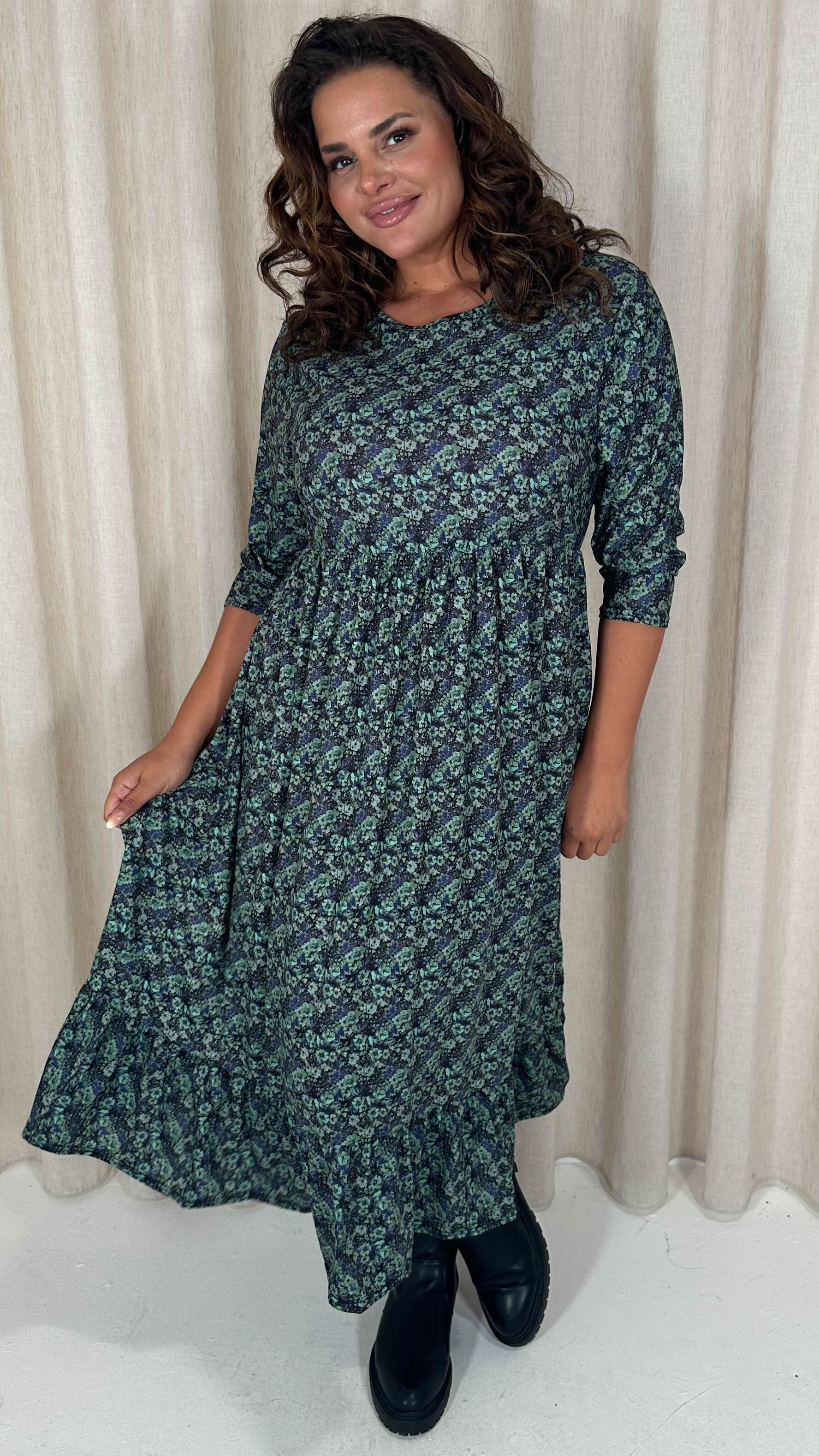 CurveWow Floral Smock Dress Blue/Green - Image 5