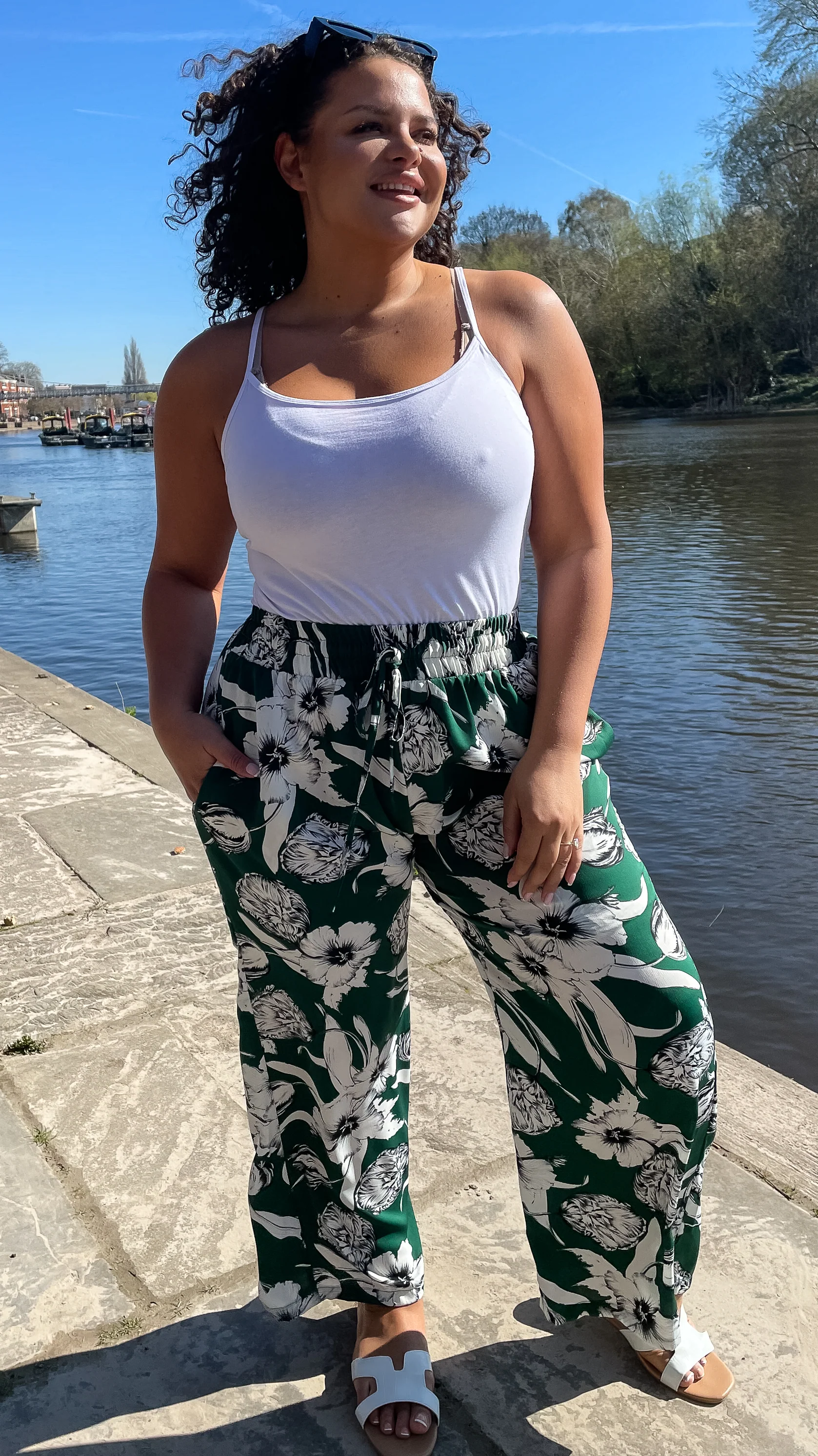 CurveWow Floral Trousers Green Floral Print - Image 5