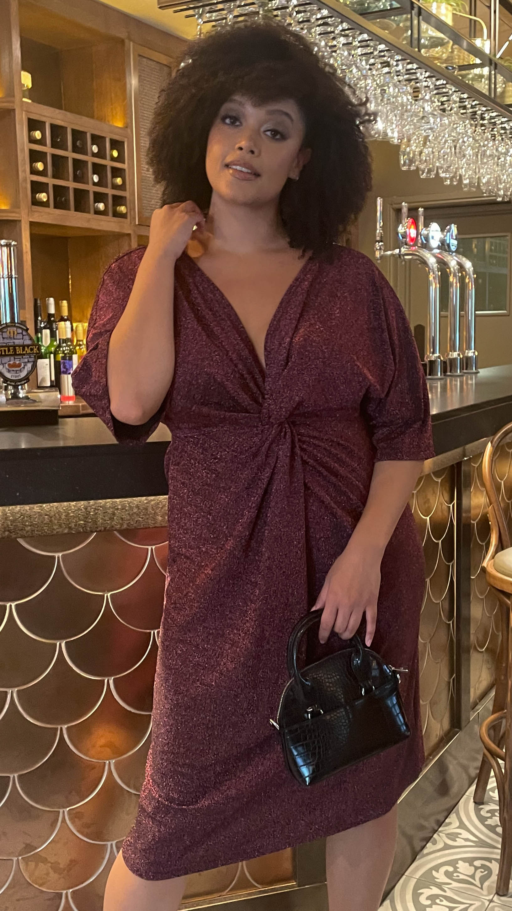 CurveWow Fluted Sleeve Knot Dress Rose Gold - Image 5