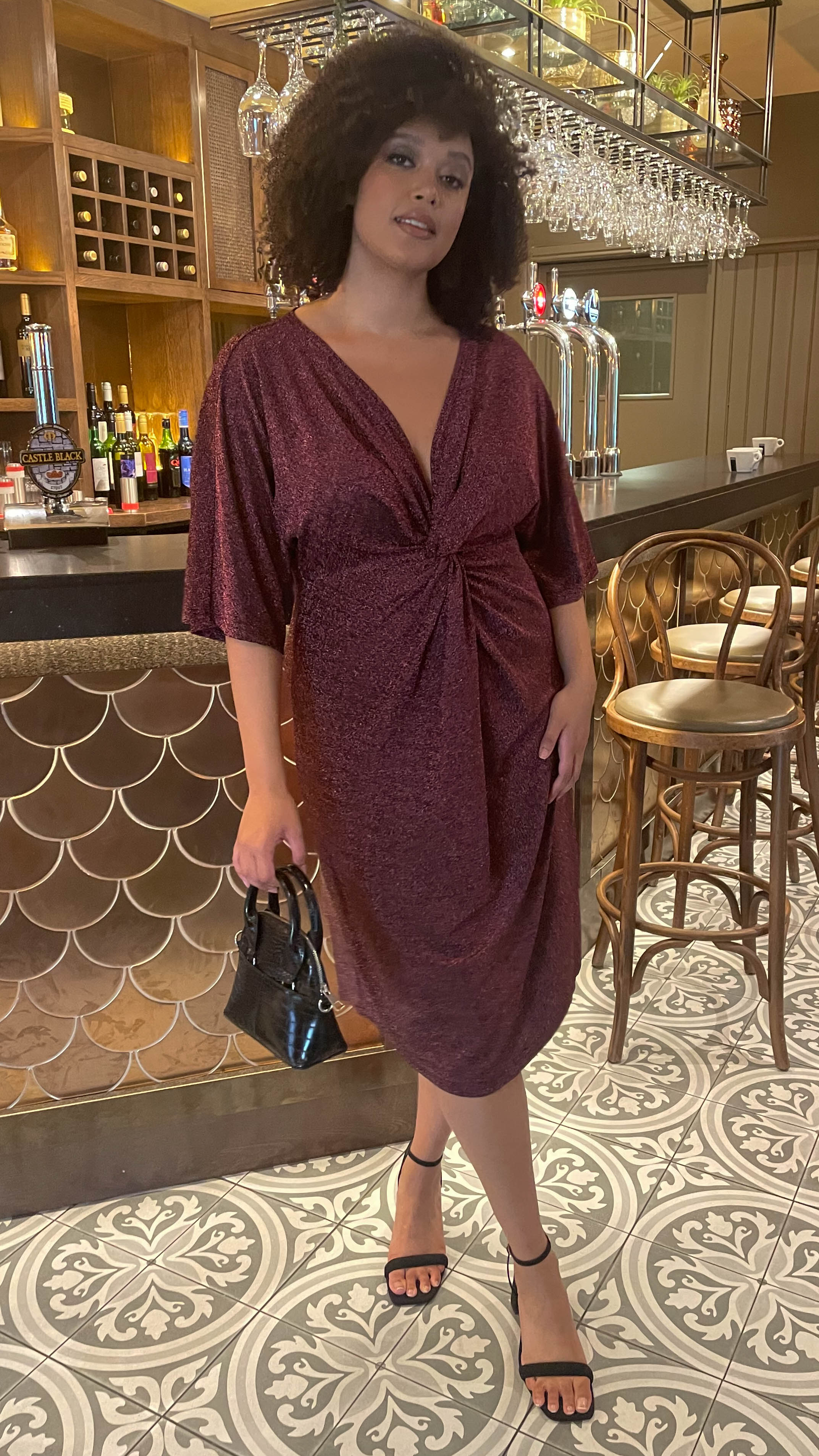 CurveWow Fluted Sleeve Knot Dress Rose Gold - Image 7