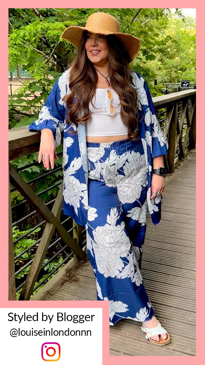 CurveWow Frill Sleeve Blue Floral Print Kimono