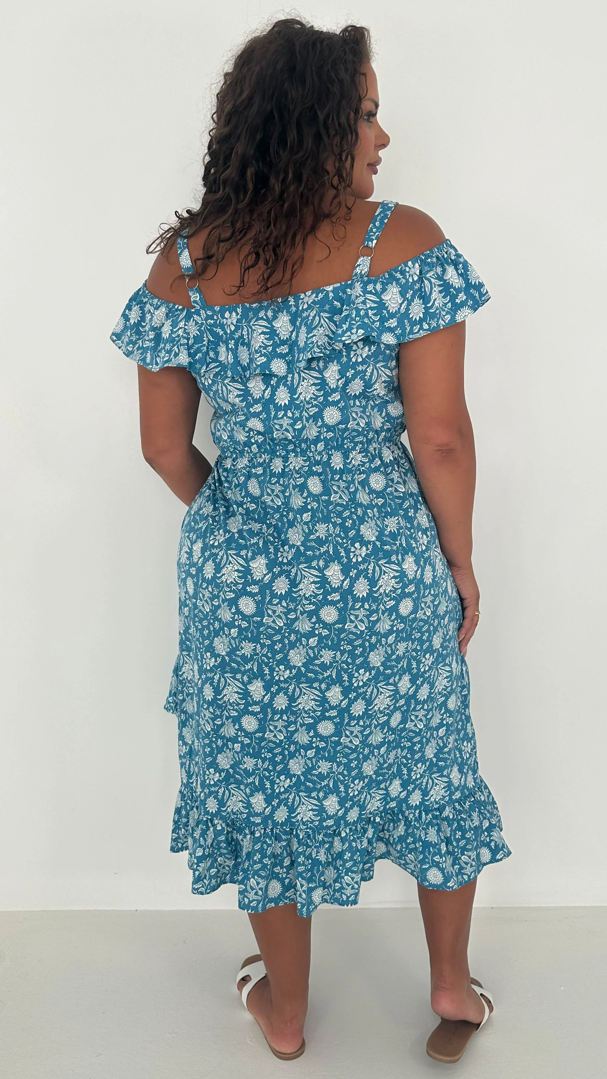CurveWow Frill Wrap Dress Blue - Image 7