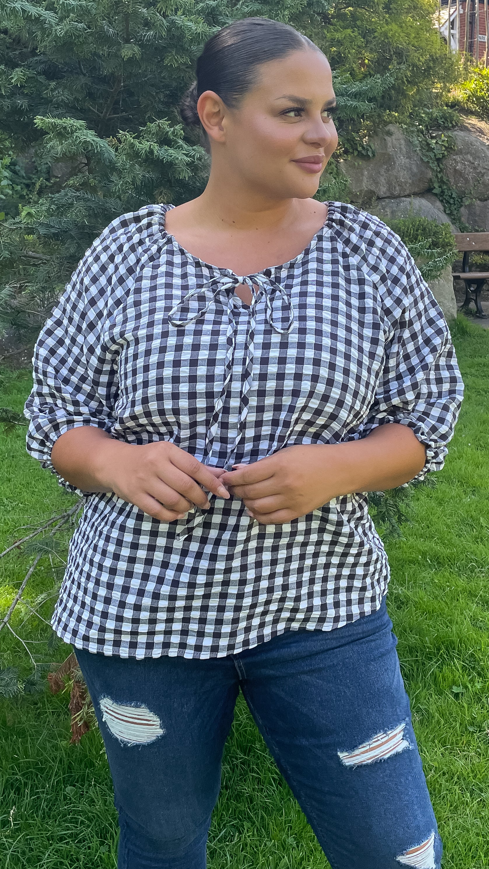 CurveWow Gingham 3/4 Sleeve Tunic - Image 2