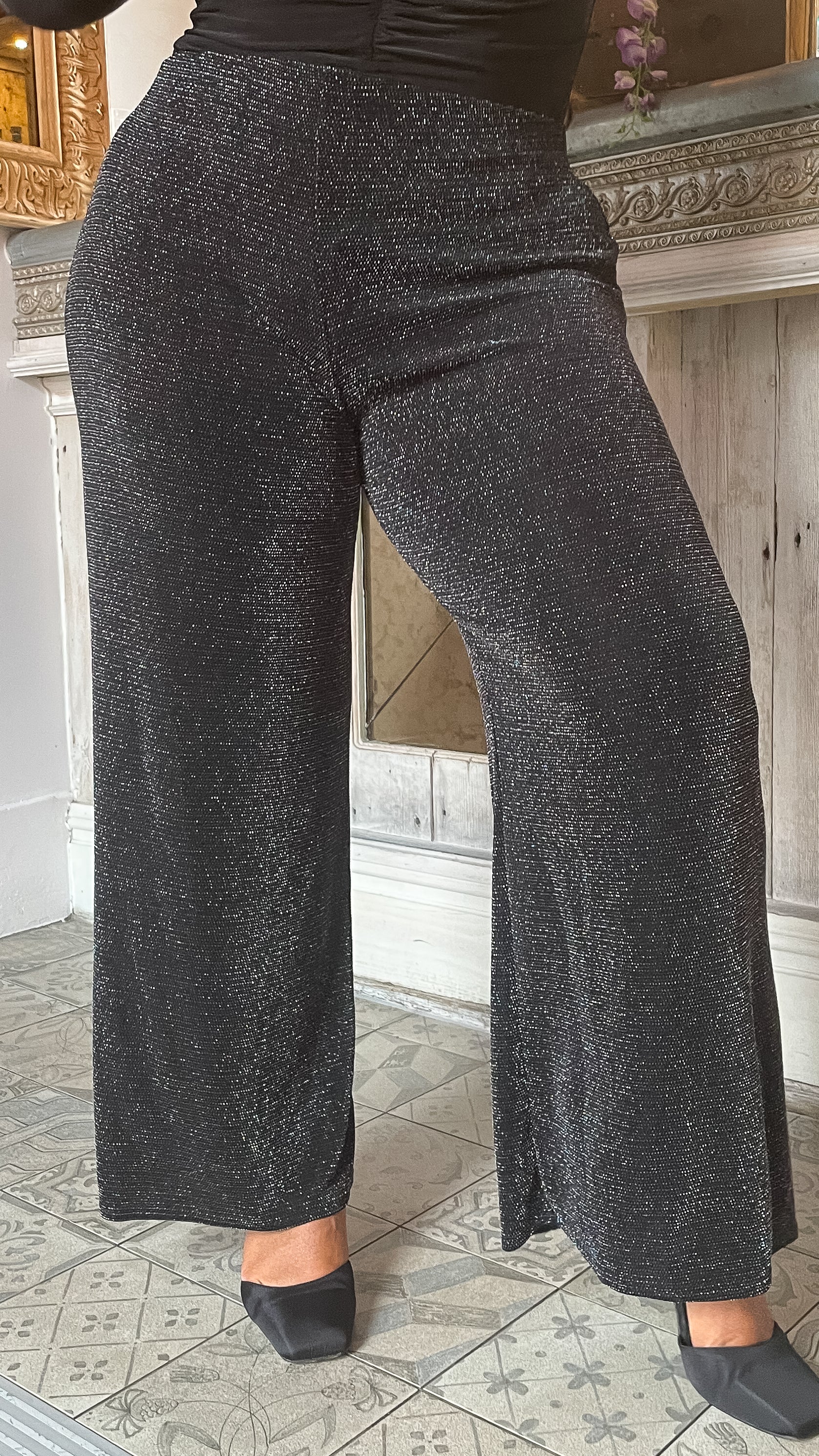 CurveWow Glitter Wide Leg Trouser Multi Sparkle - Image 3