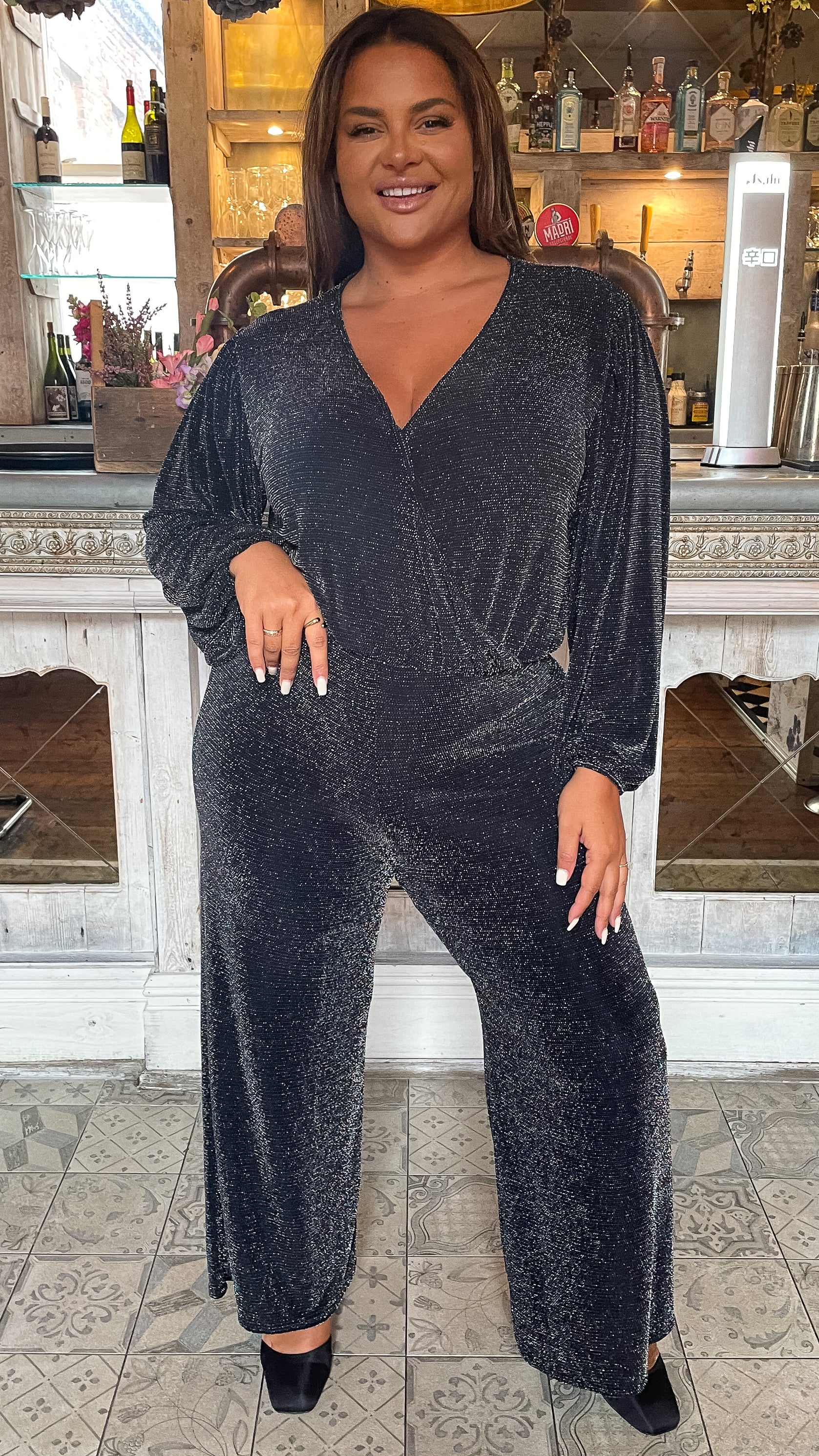 CurveWow Glitter Wide Leg Trouser Multi Sparkle - Image 5