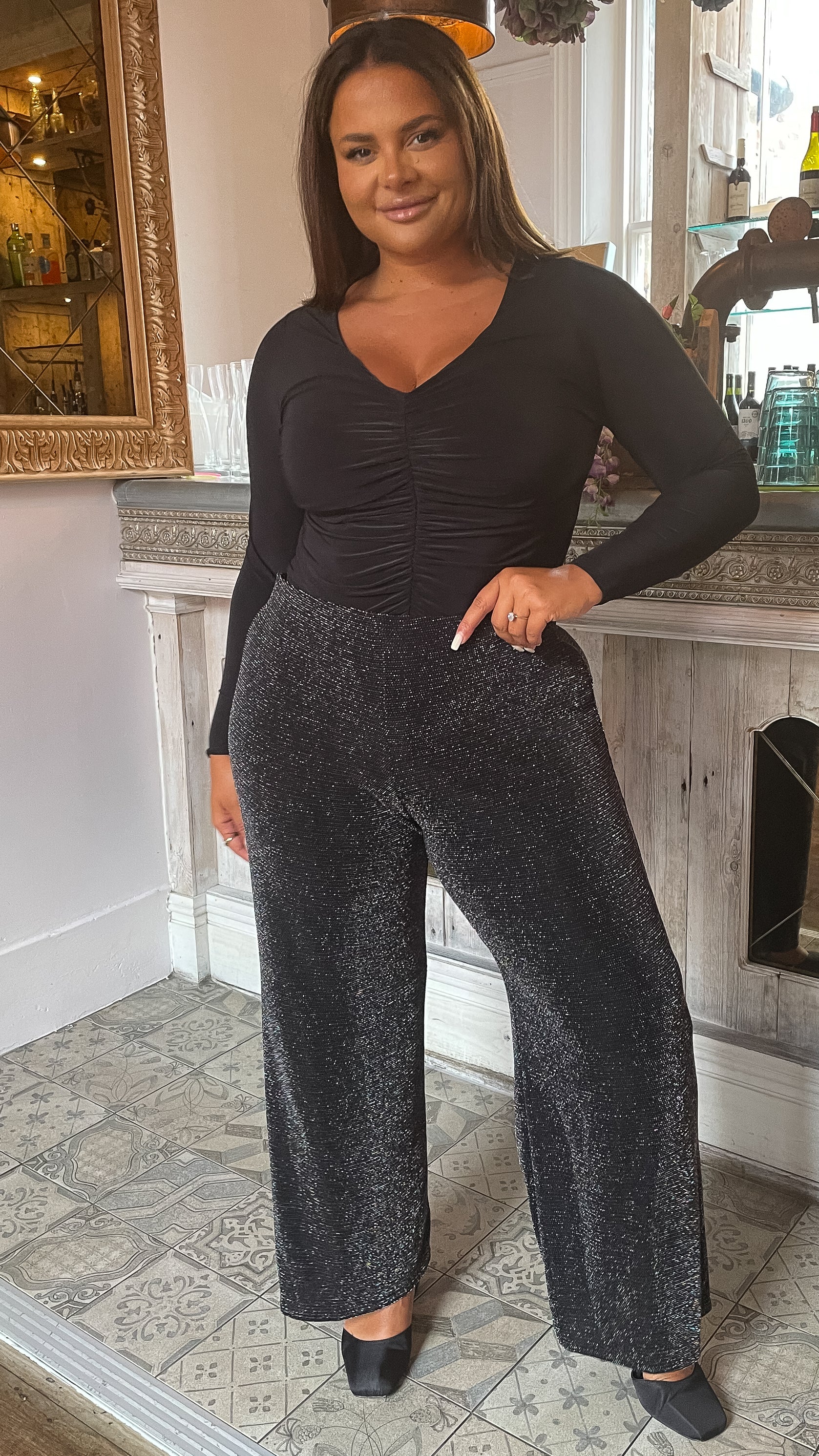 CurveWow Glitter Wide Leg Trouser Multi Sparkle - Image 7