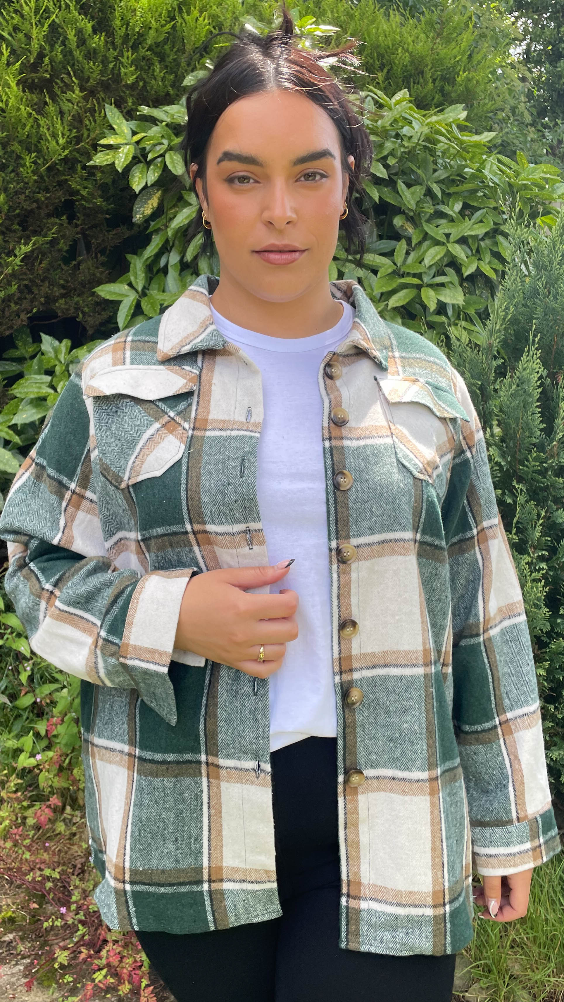 CurveWow Green Check Shacket