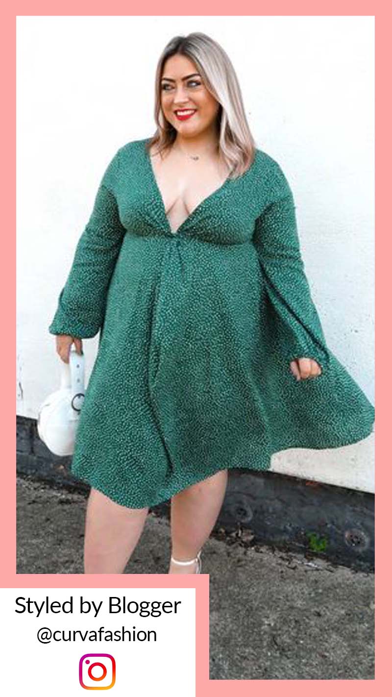 CurveWow Green Spot Knot Midi Dress