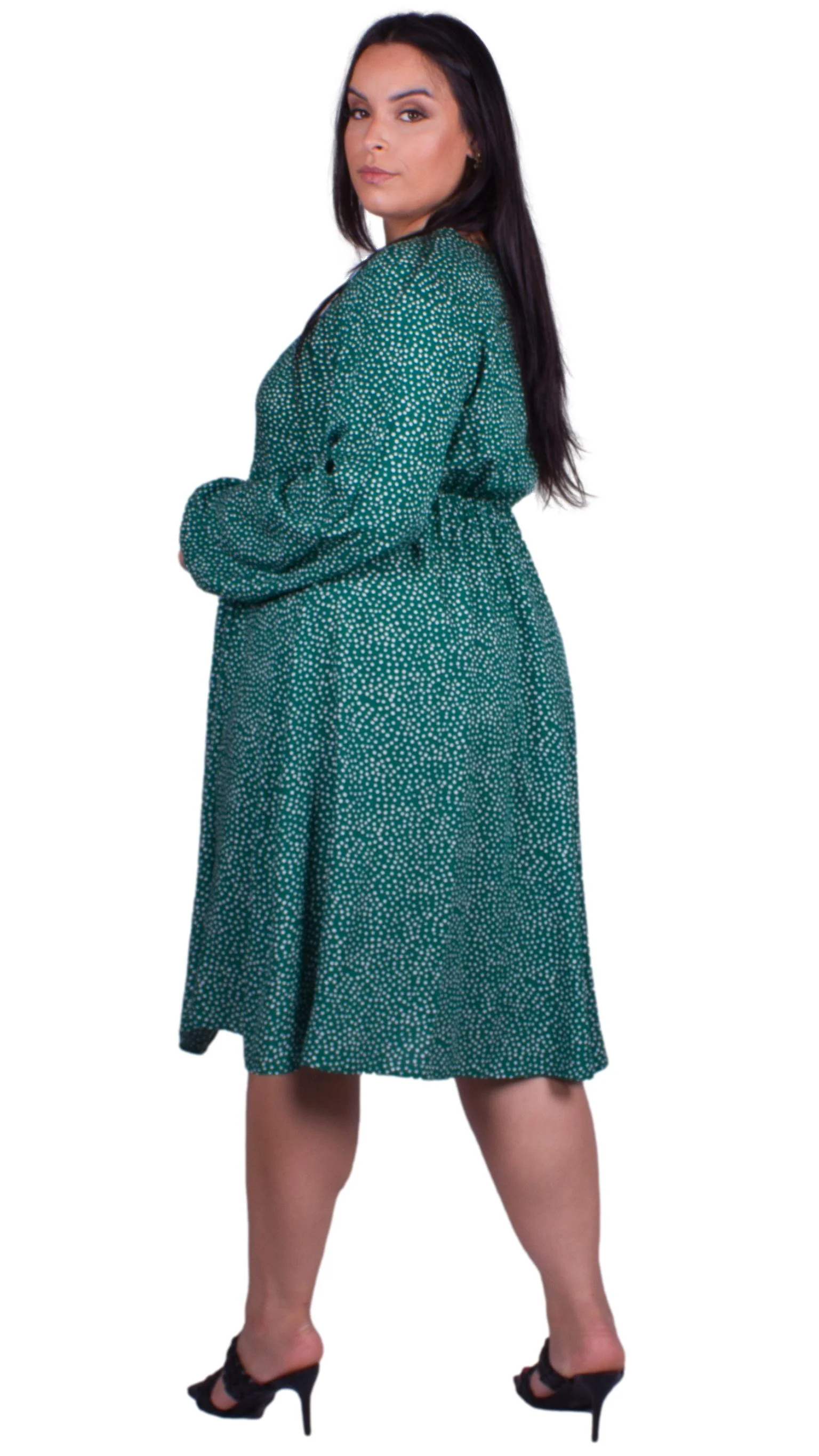 CurveWow Green Spot Knot Midi Dress - Image 3