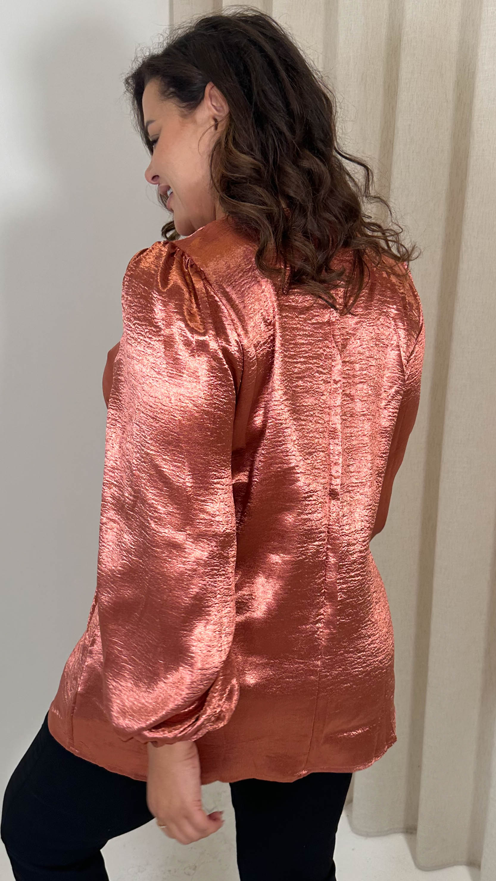 CurveWow Hammered Satin Wrap Blouse Rust - Image 8