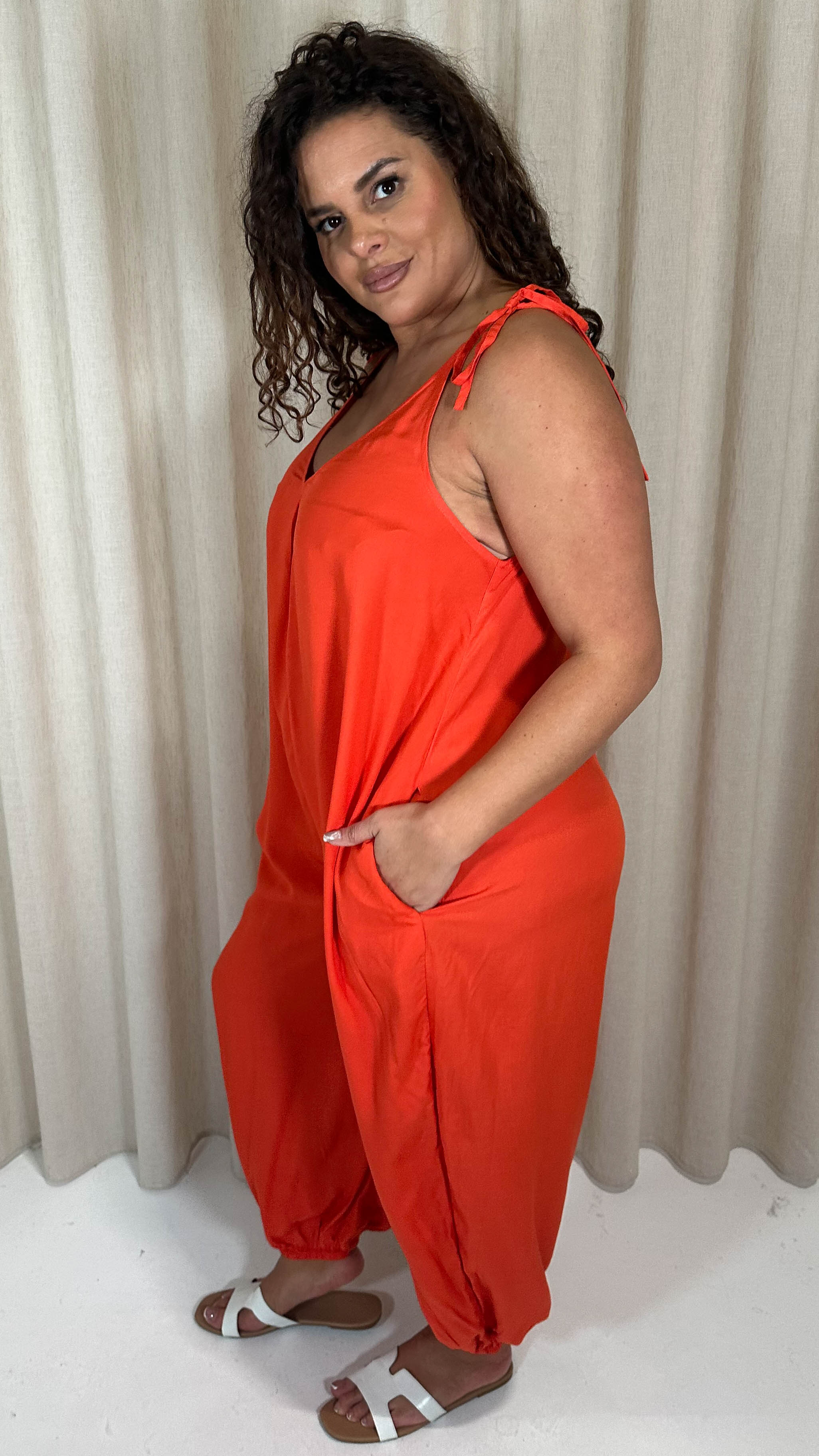 CurveWow Hareem Jumpsuit Red/Orange - Image 8