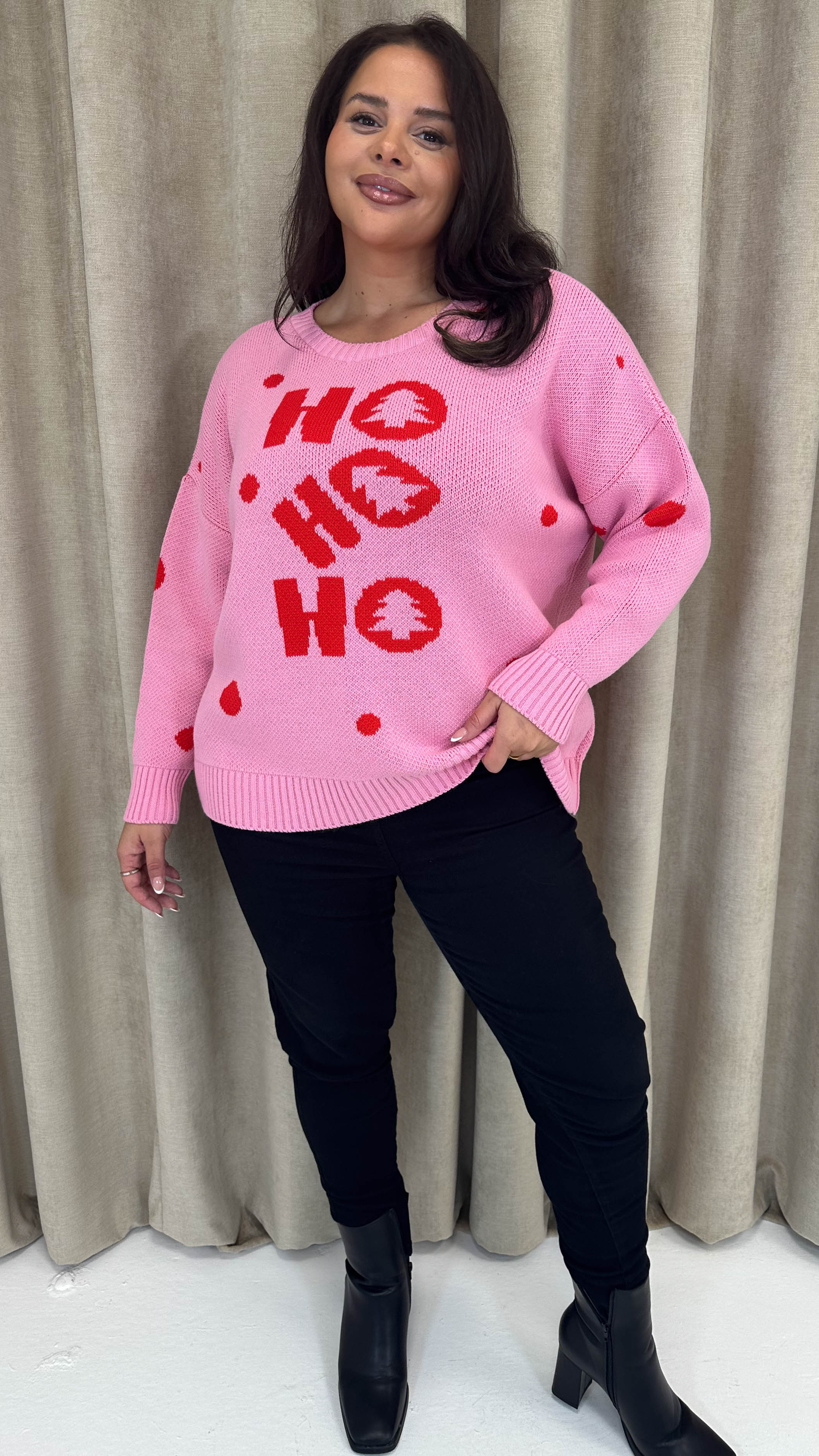 CurveWow Hohoho Christmas Jumper Pink - Image 2