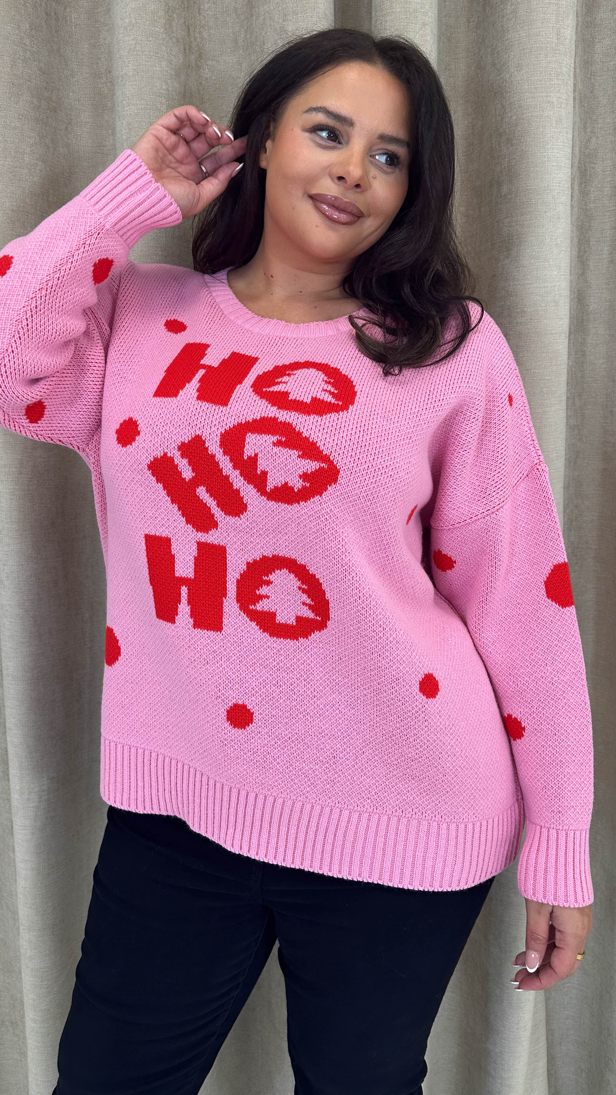 CurveWow Hohoho Christmas Jumper Pink - Image 3