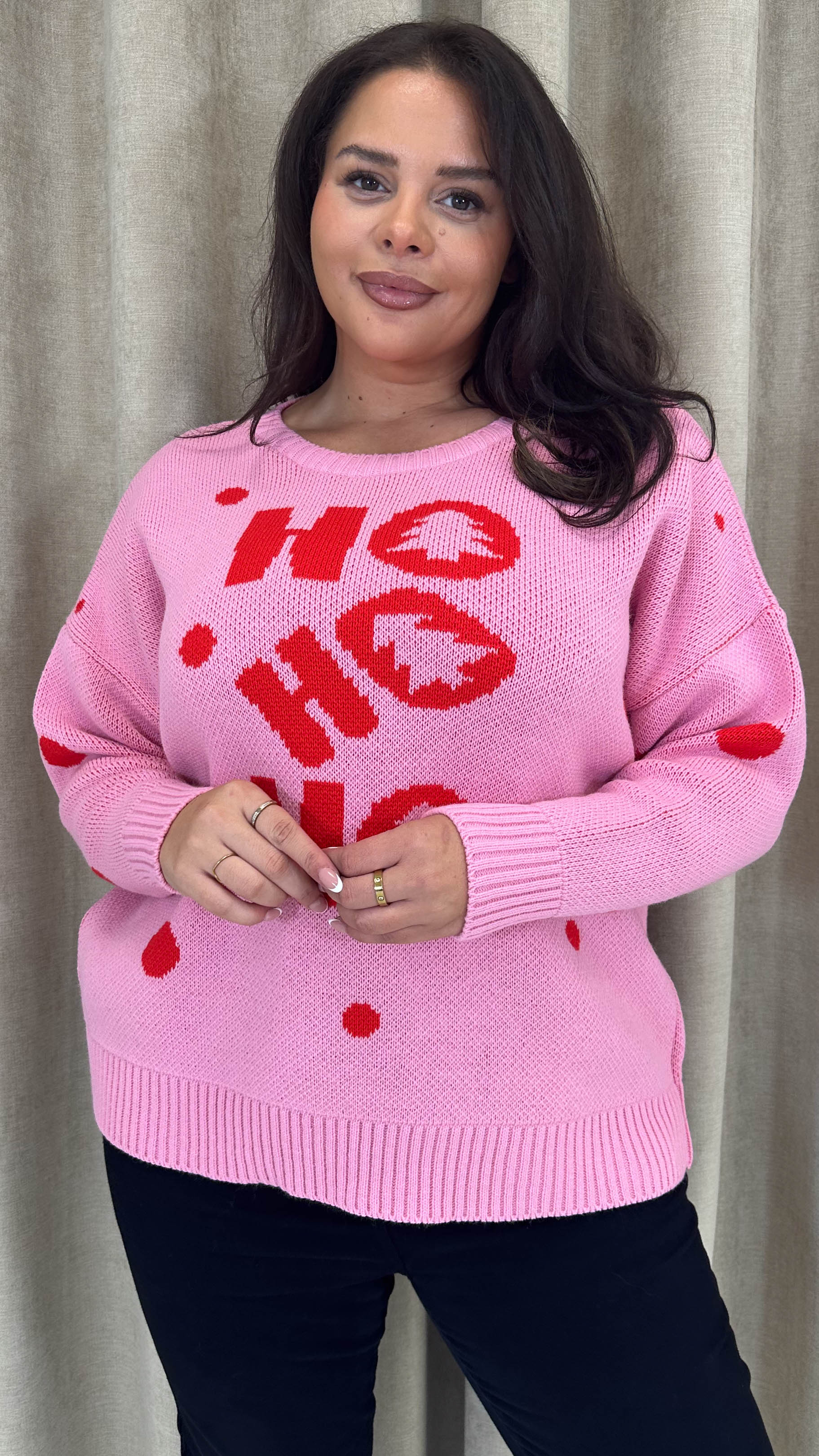 CurveWow Hohoho Christmas Jumper Pink - Image 4