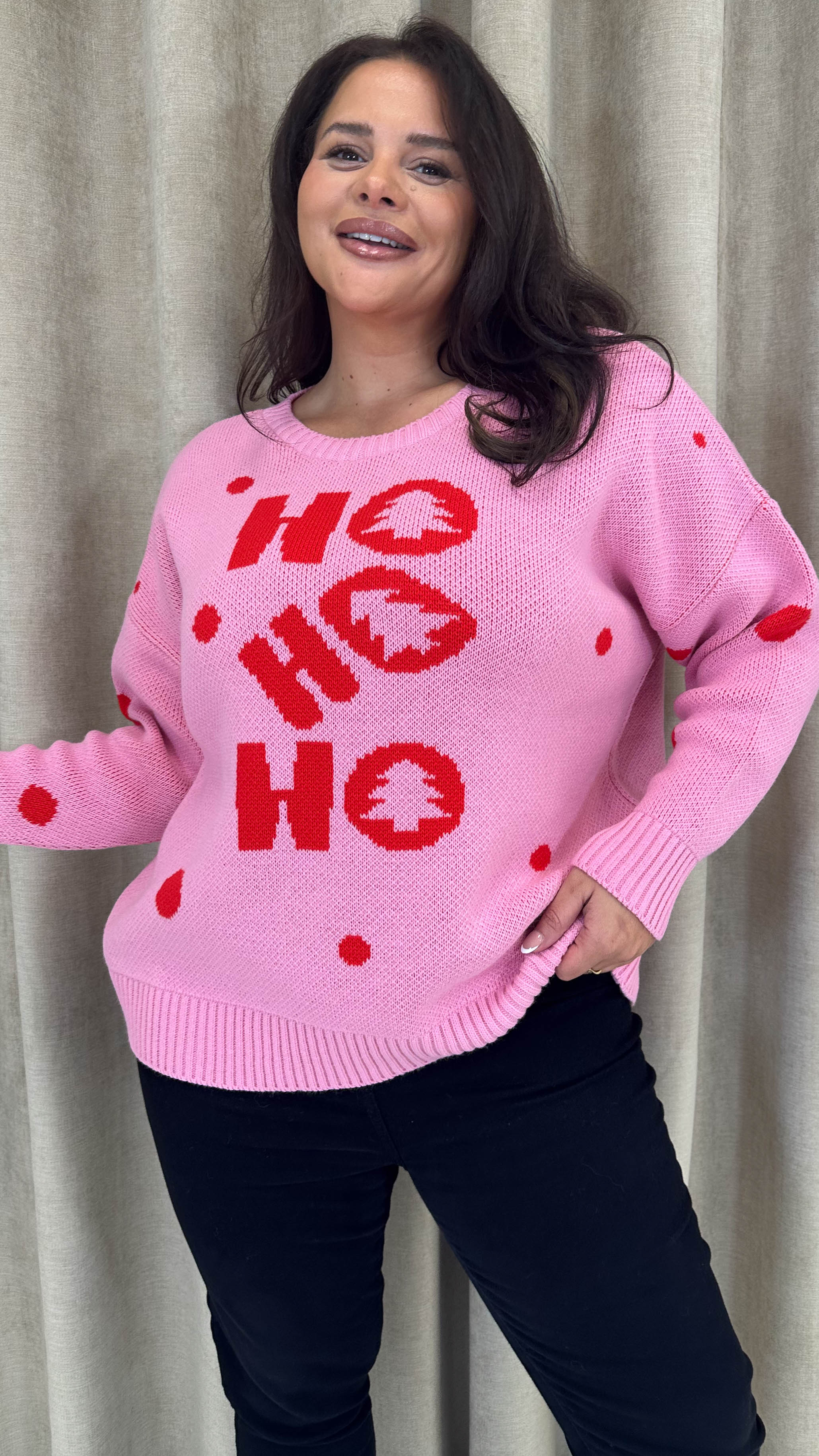 CurveWow Hohoho Christmas Jumper Pink - Image 5