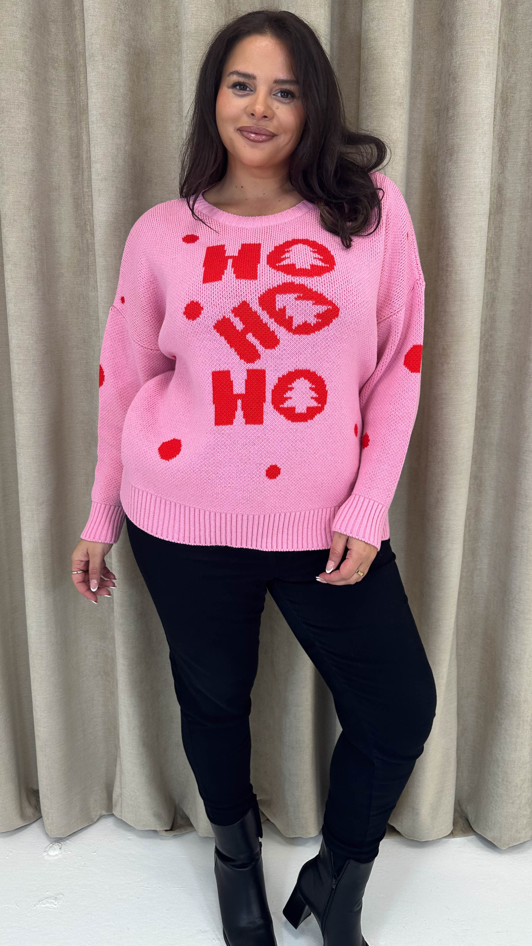 CurveWow Hohoho Christmas Jumper Pink - Image 8
