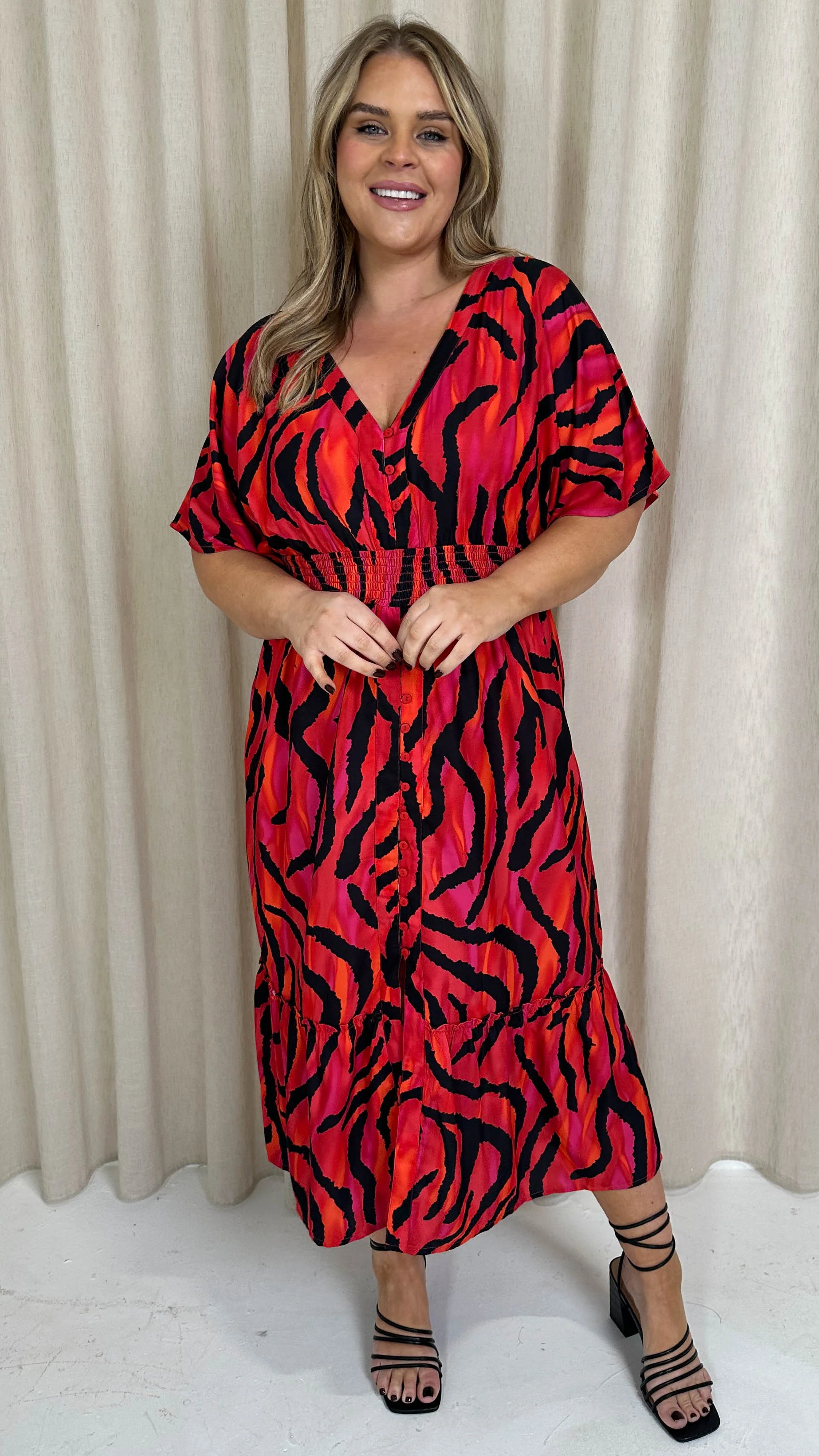 CurveWow Kimono Midaxi Dress Pink Zebra - Image 5