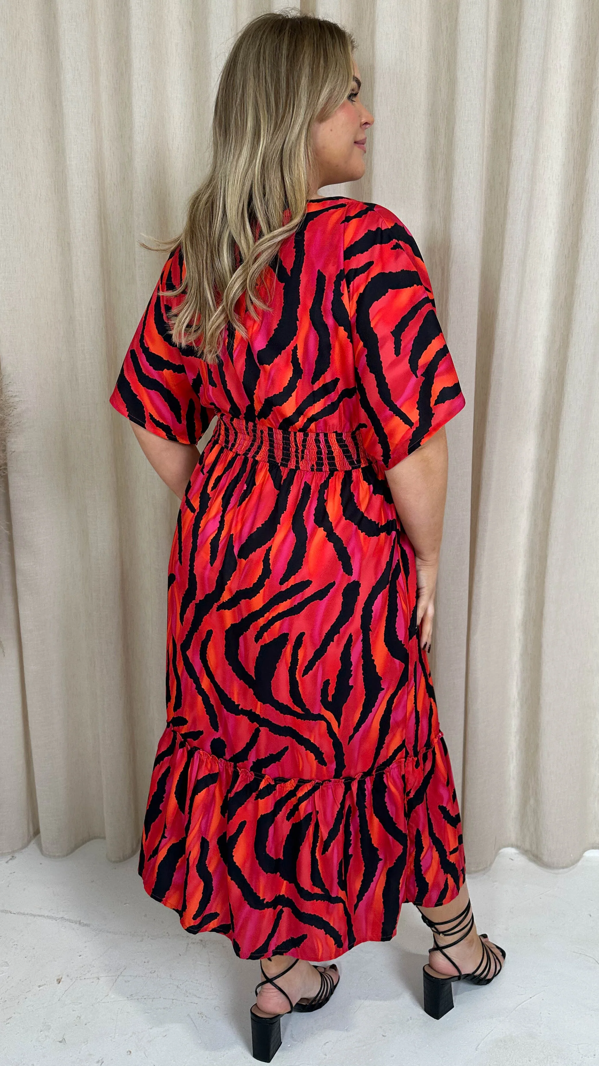 CurveWow Kimono Midaxi Dress Pink Zebra - Image 8
