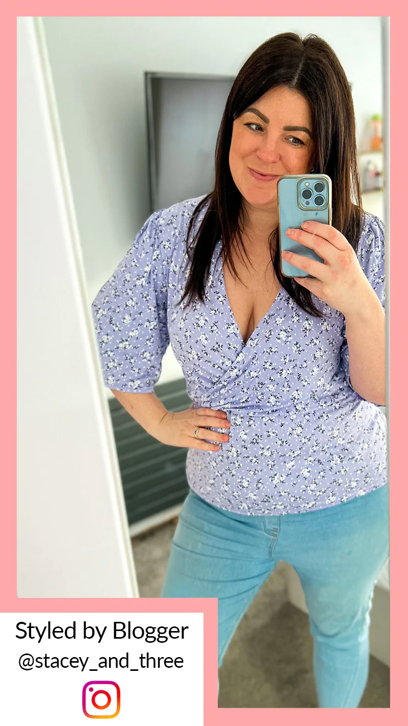 CurveWow Kimono Short Sleeve Top Lilac Floral - Image 2