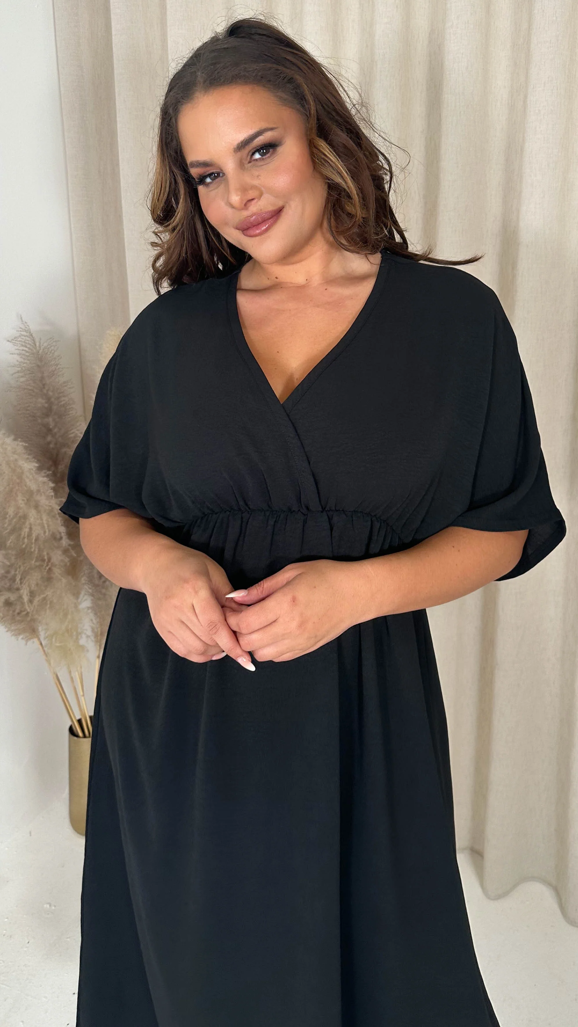 CurveWow Kimono Wrap Midaxi Dress Black - Image 2