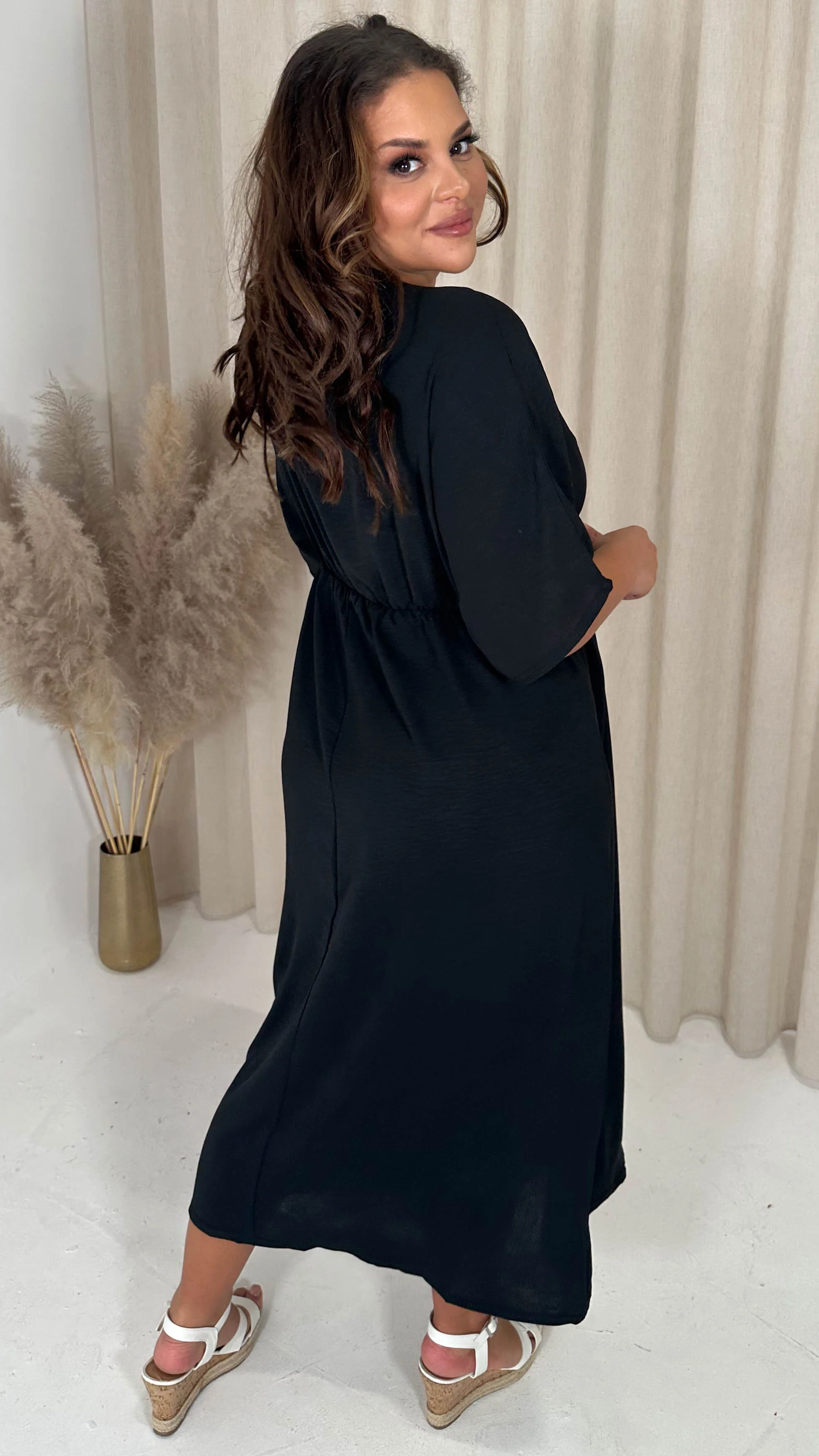 CurveWow Kimono Wrap Midaxi Dress Black - Image 6