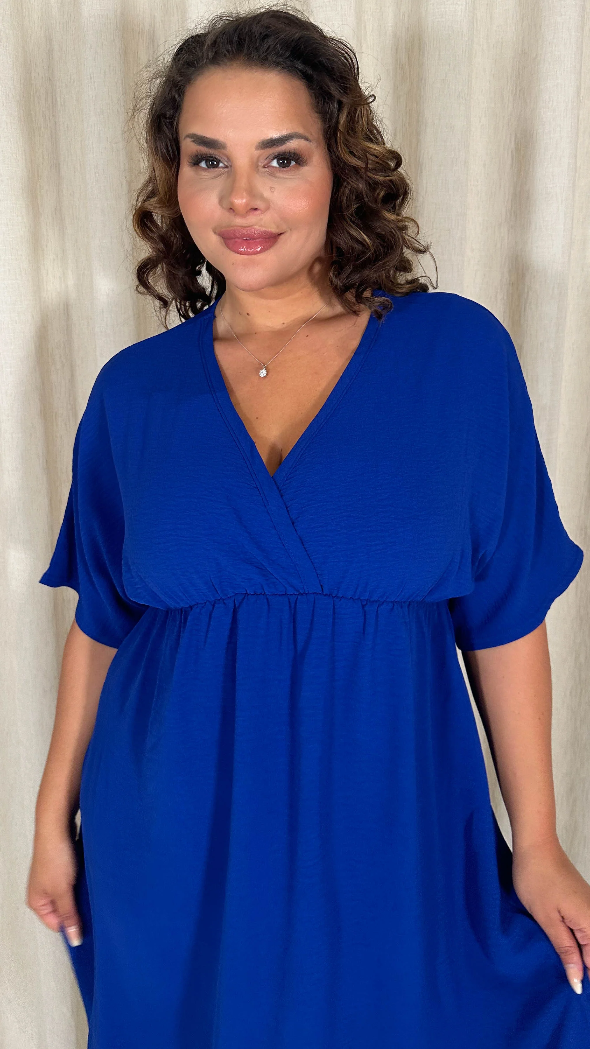 CurveWow Kimono Wrap Midaxi Dress Cobalt Blue - Image 2