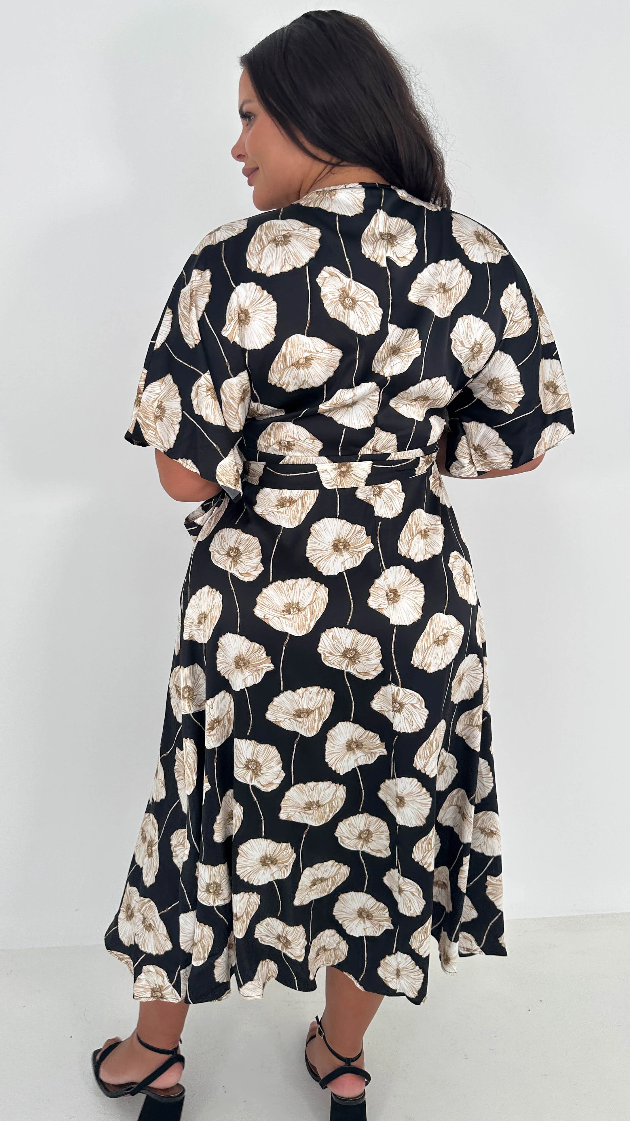 CurveWow Kimono Wrap Midaxi Dress White Poppy - Image 7