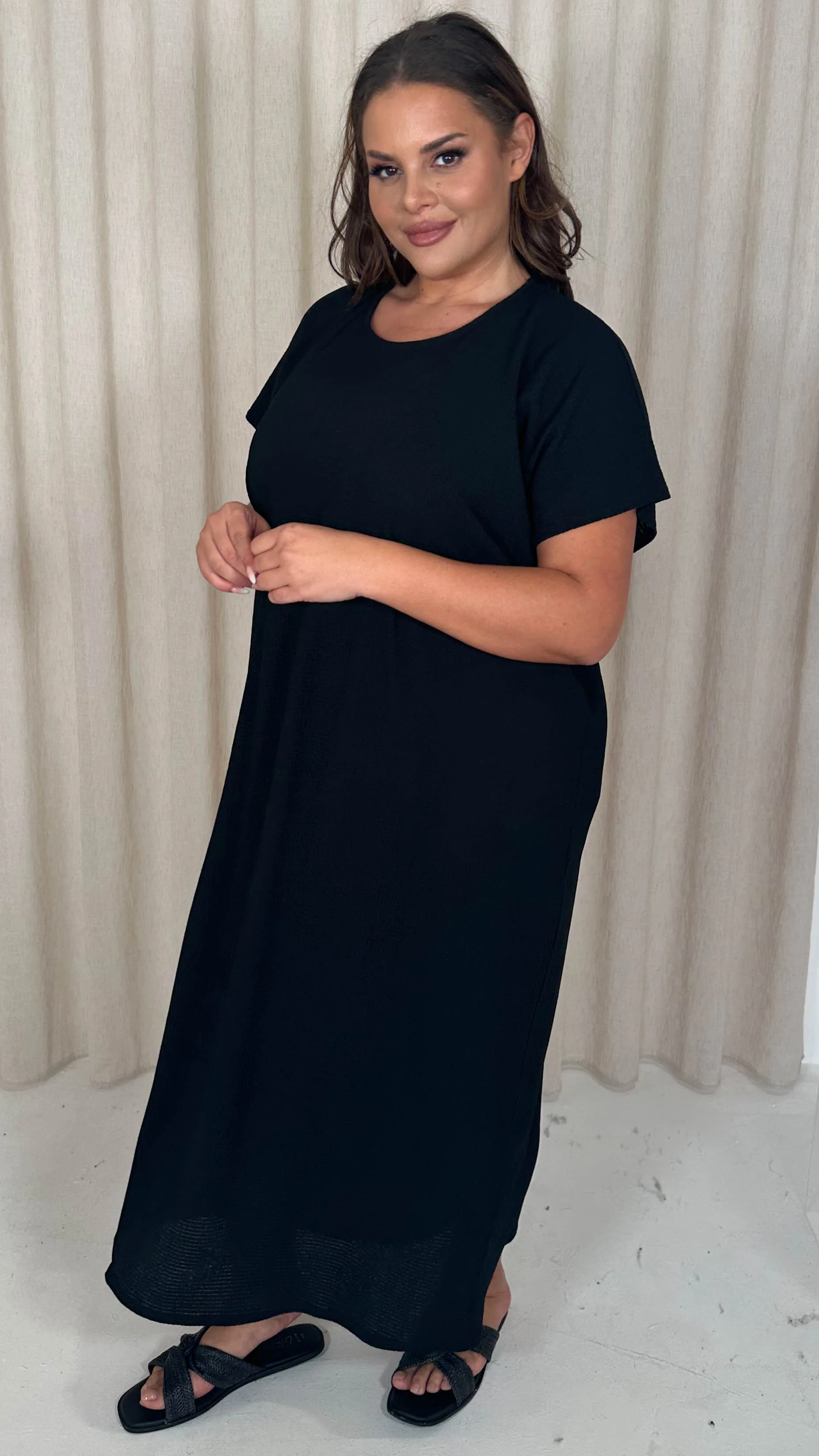 CurveWow Knit Drop Shoulder Maxi Tee Dress Black - Image 8