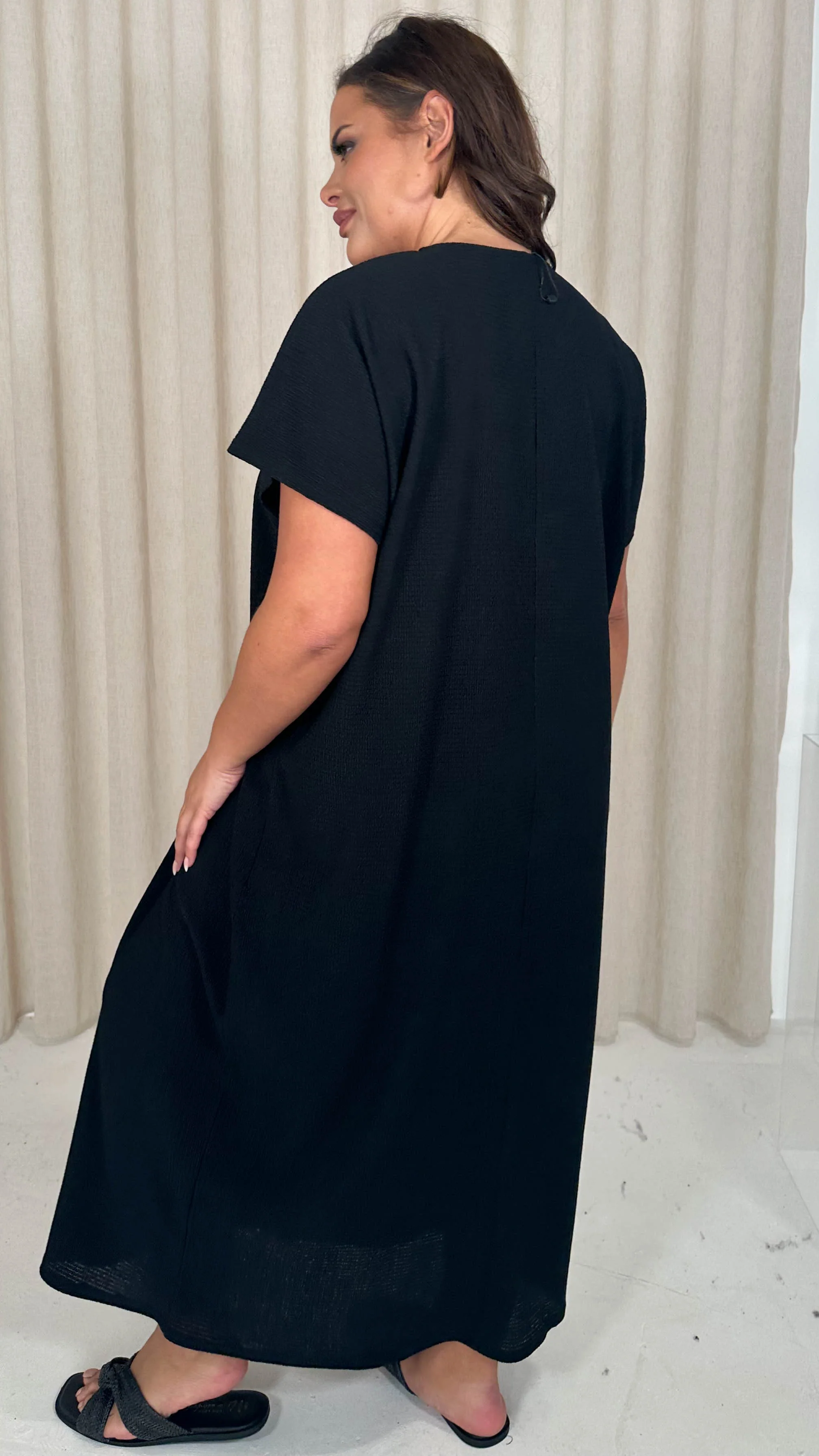 CurveWow Knit Drop Shoulder Maxi Tee Dress Black - Image 9