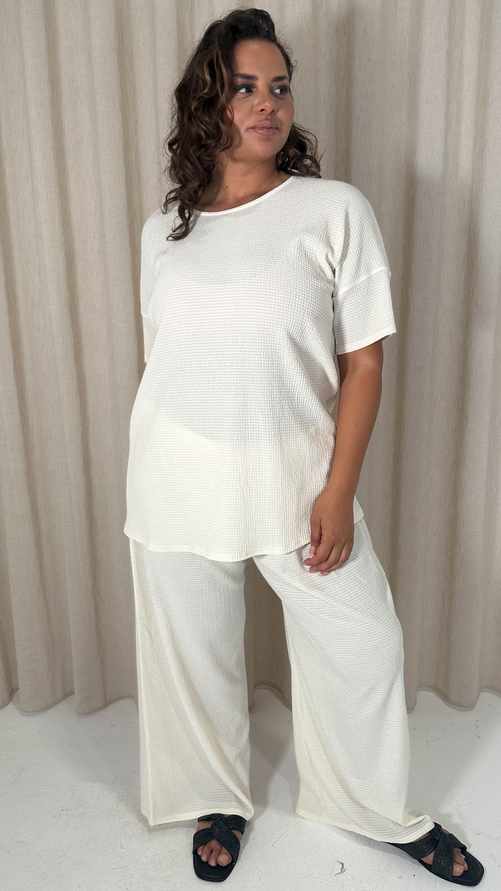 CurveWow Knit Drop Shoulder Tunic Top Cream - Image 6