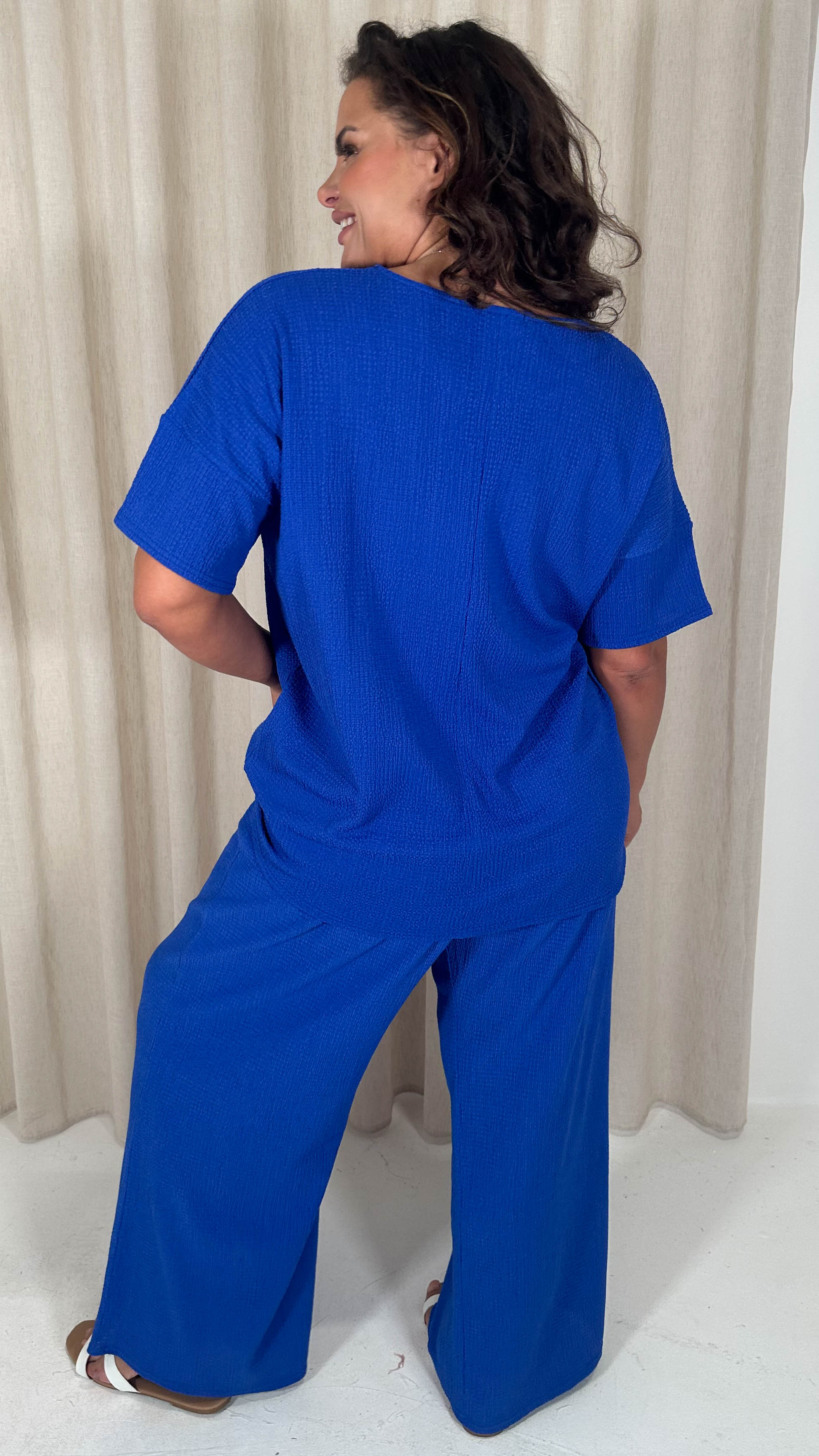 CurveWow Knit Drop Wideleg Trousers Royal Blue - Image 7
